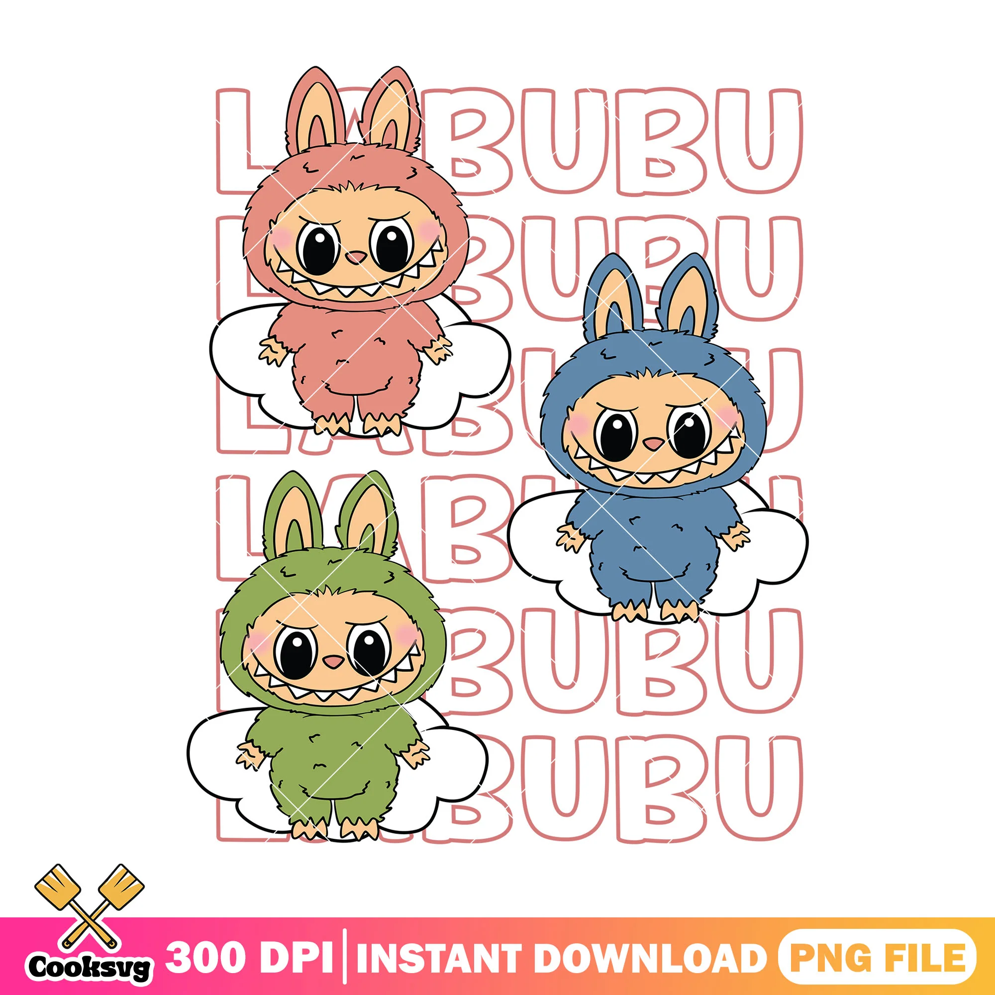 Green labubu and friends design png, labubu colors png, popmart labubu png