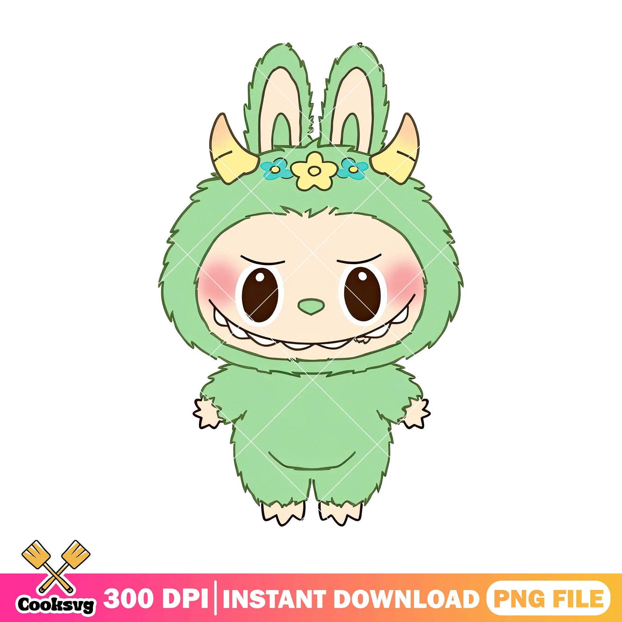 Green labubu cute png, labubu standing png, labubu hehe png