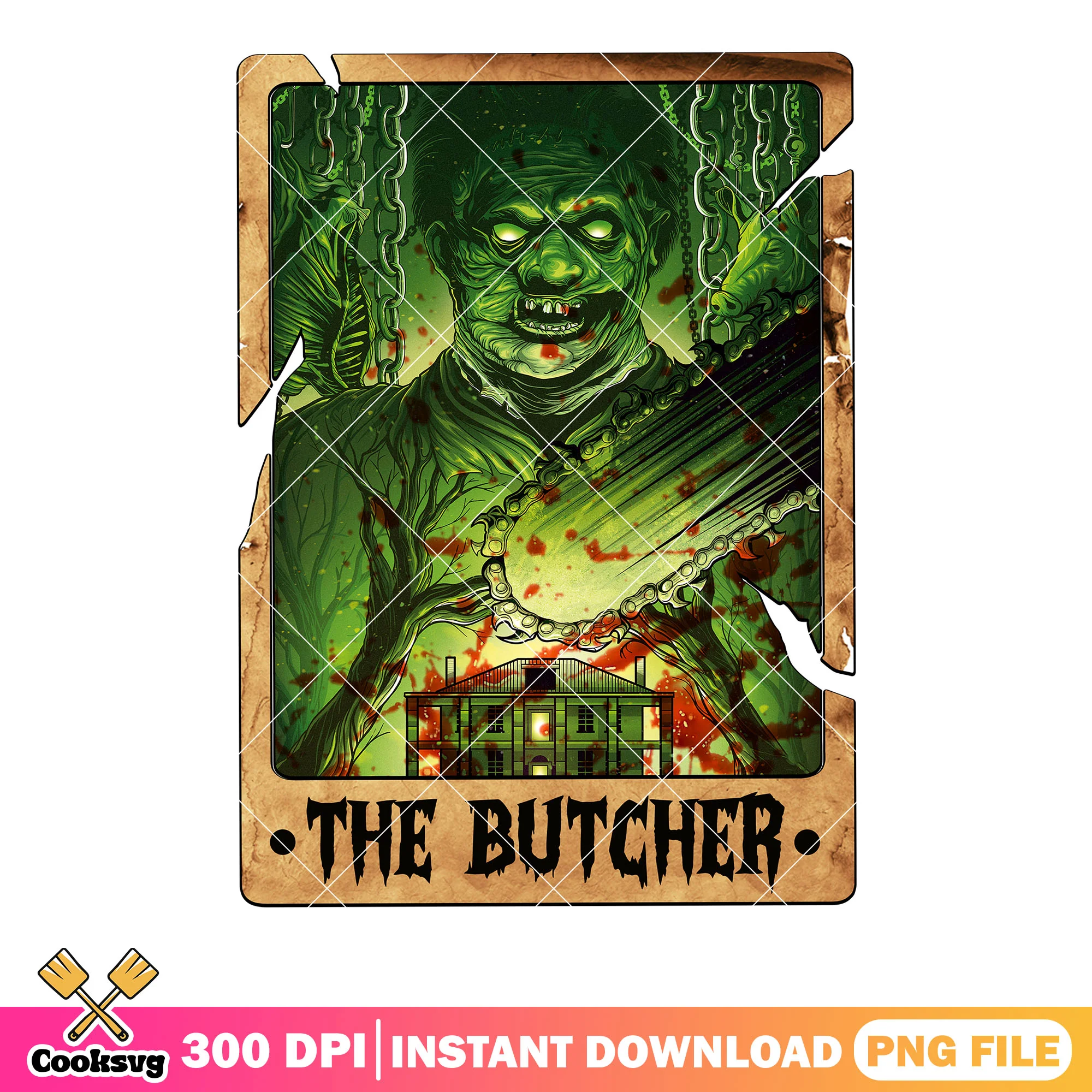 Green spooky the butcher png, leather face png, The Texas Chainsaw Massacre png