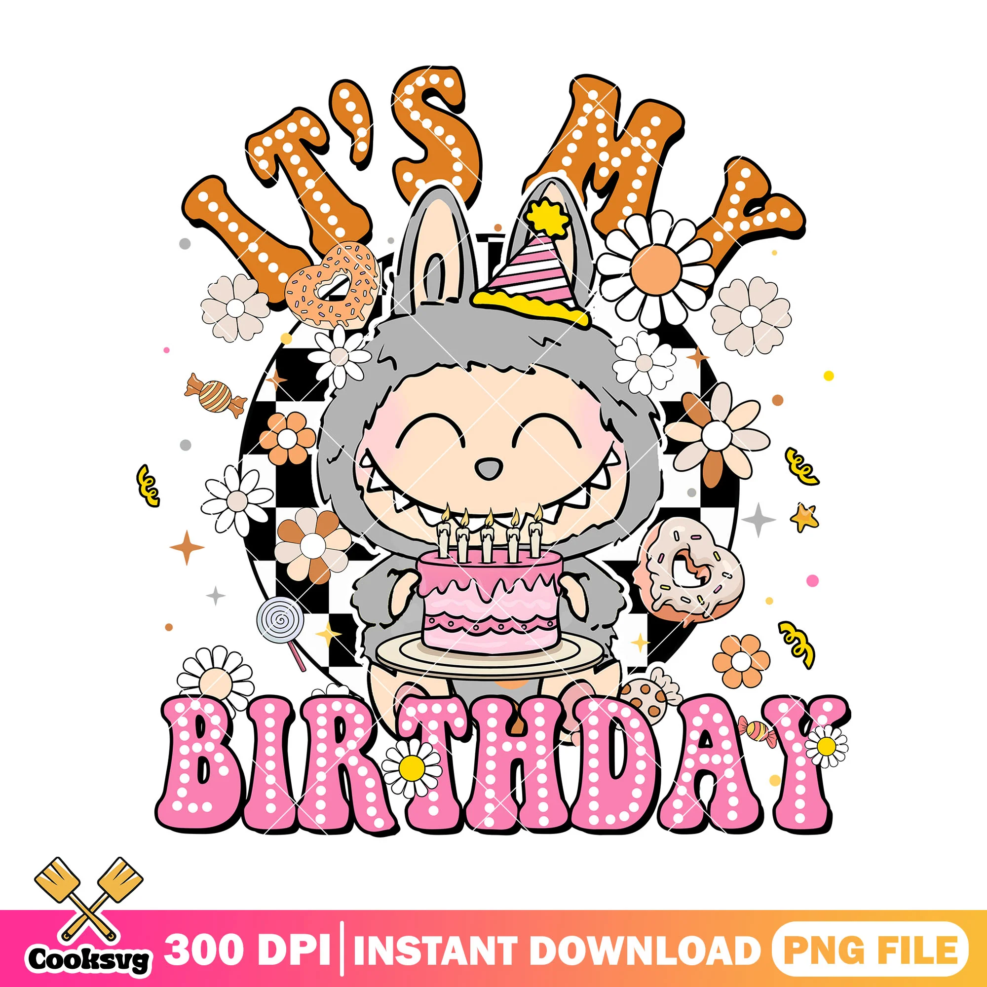 Grey labubu birthday png, labubu hehe png, love labubu png