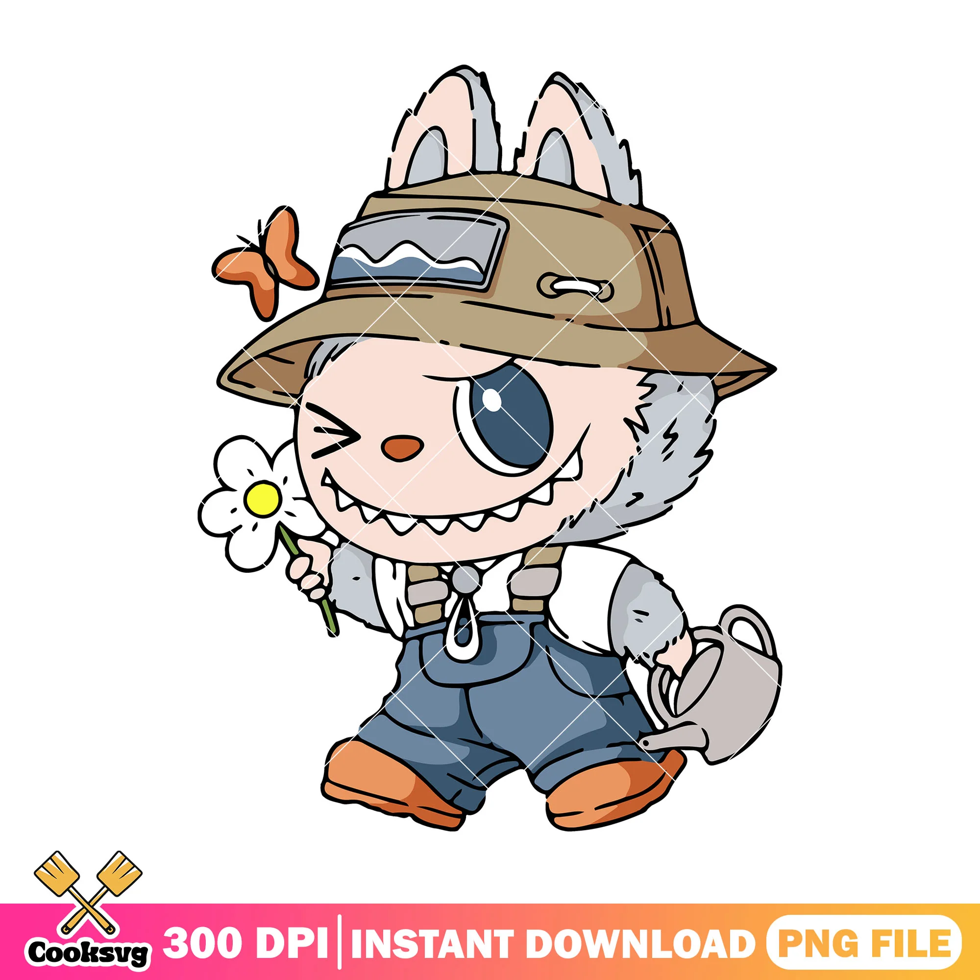 Grey labubu gardening png, love labubu png, labubu popmart png