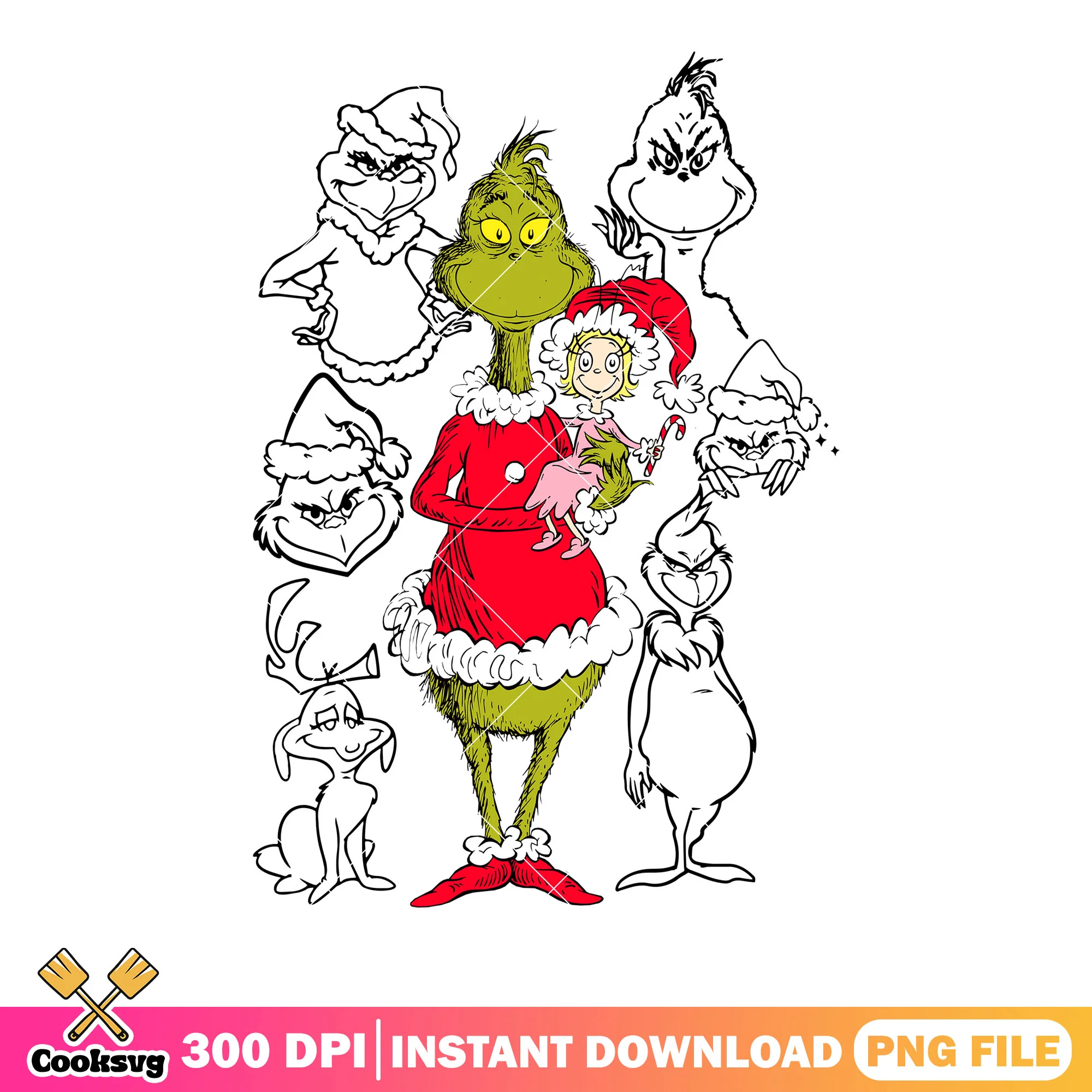 Grinch and Cindy lou who png, santa claus png, christmas poster png