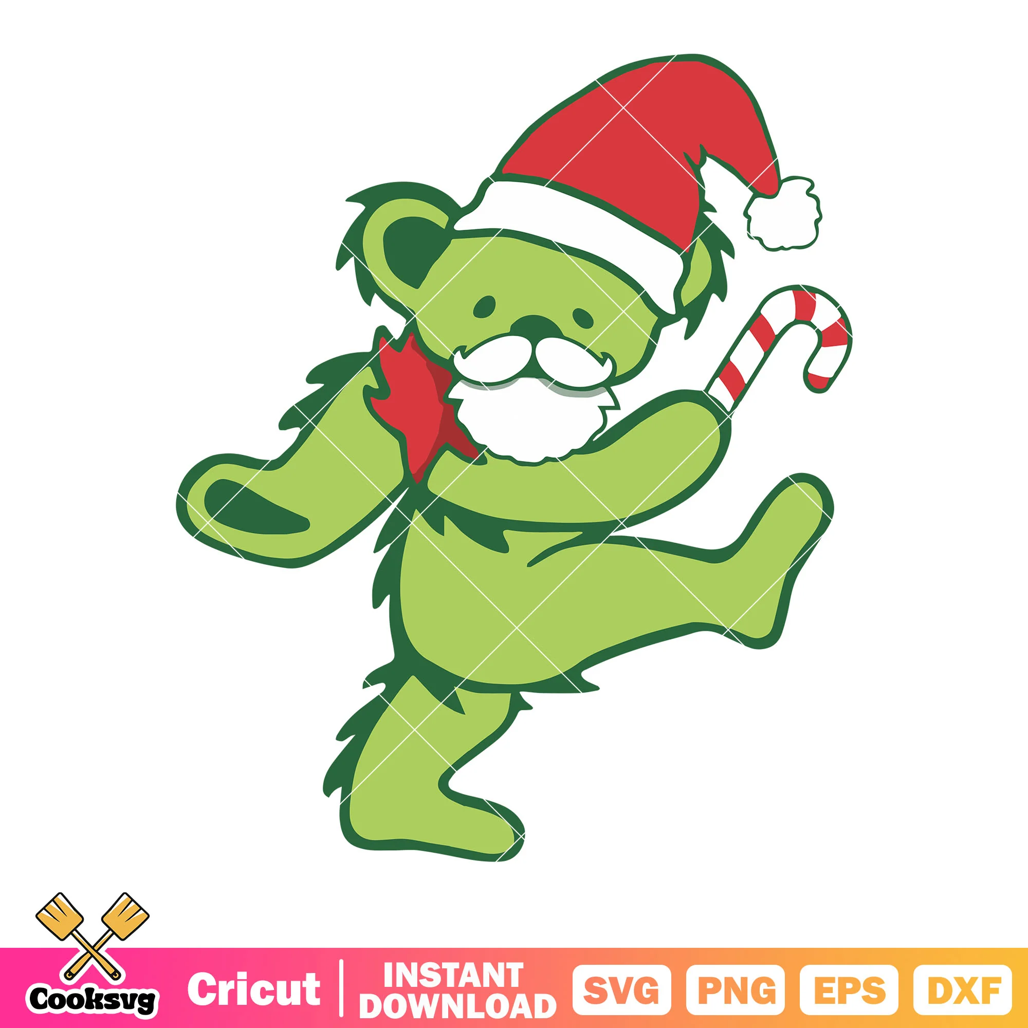 Grinch bear happy christmas svg, santa clause hat svg, candy cane svg