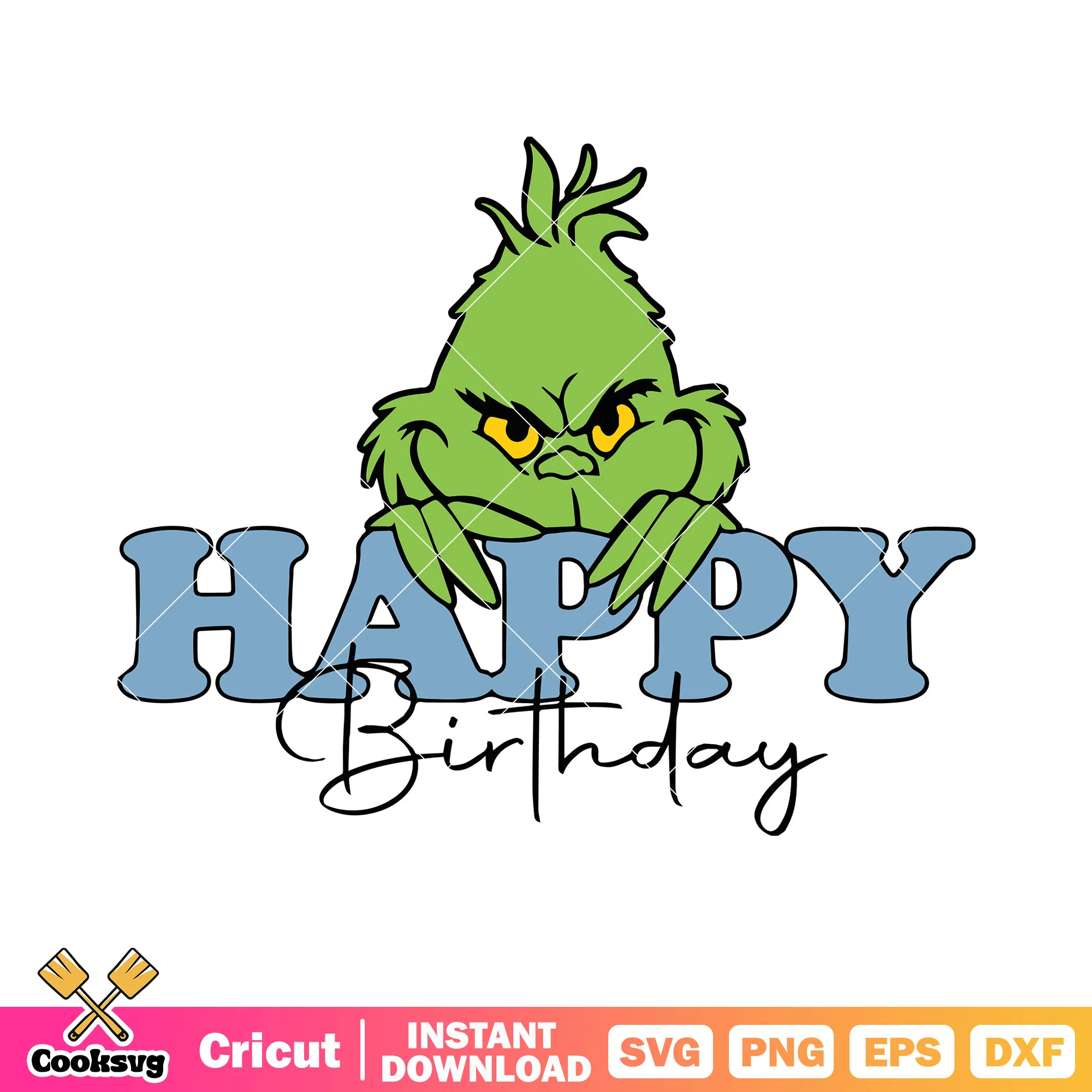 Grinch happy birthday svg, grinch creepy smile svg yellow eyes svg