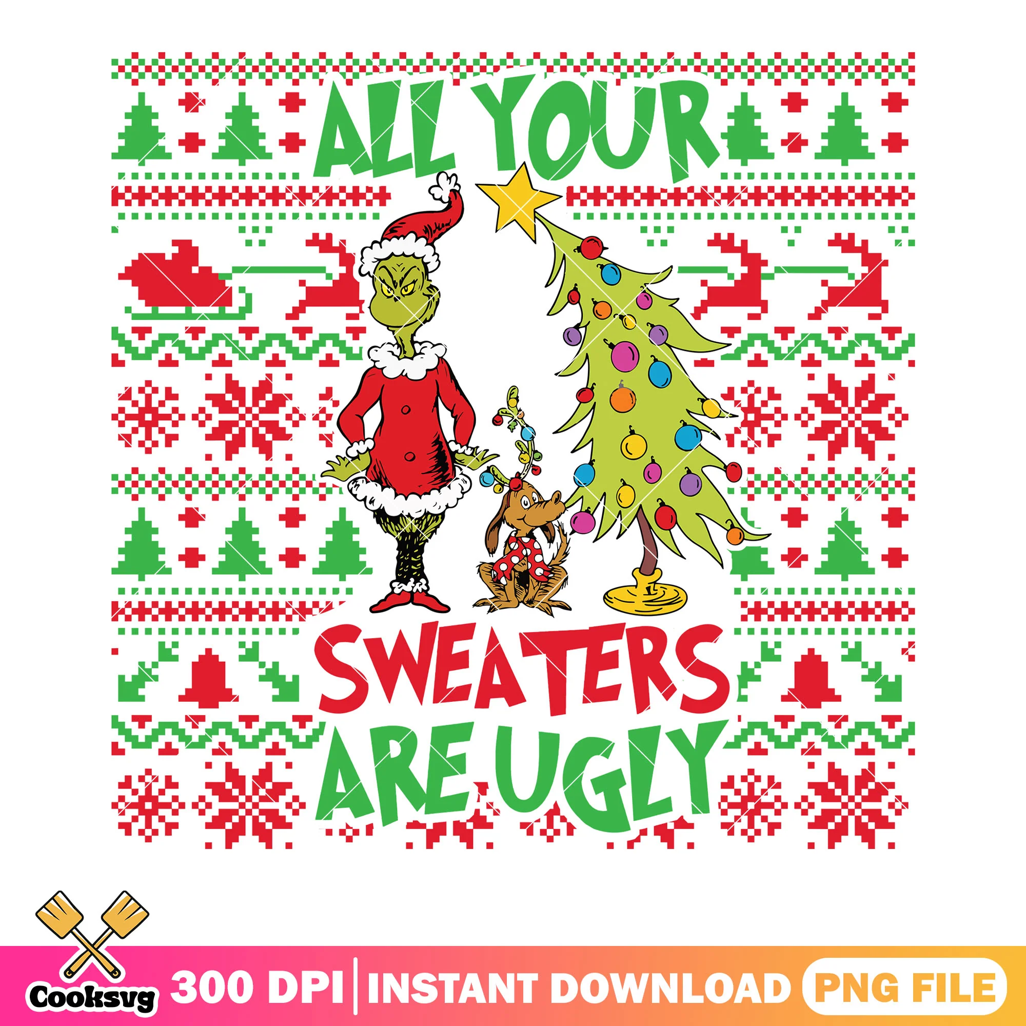 Grinch max the dog png, ugly sweater santa png, santa suit png