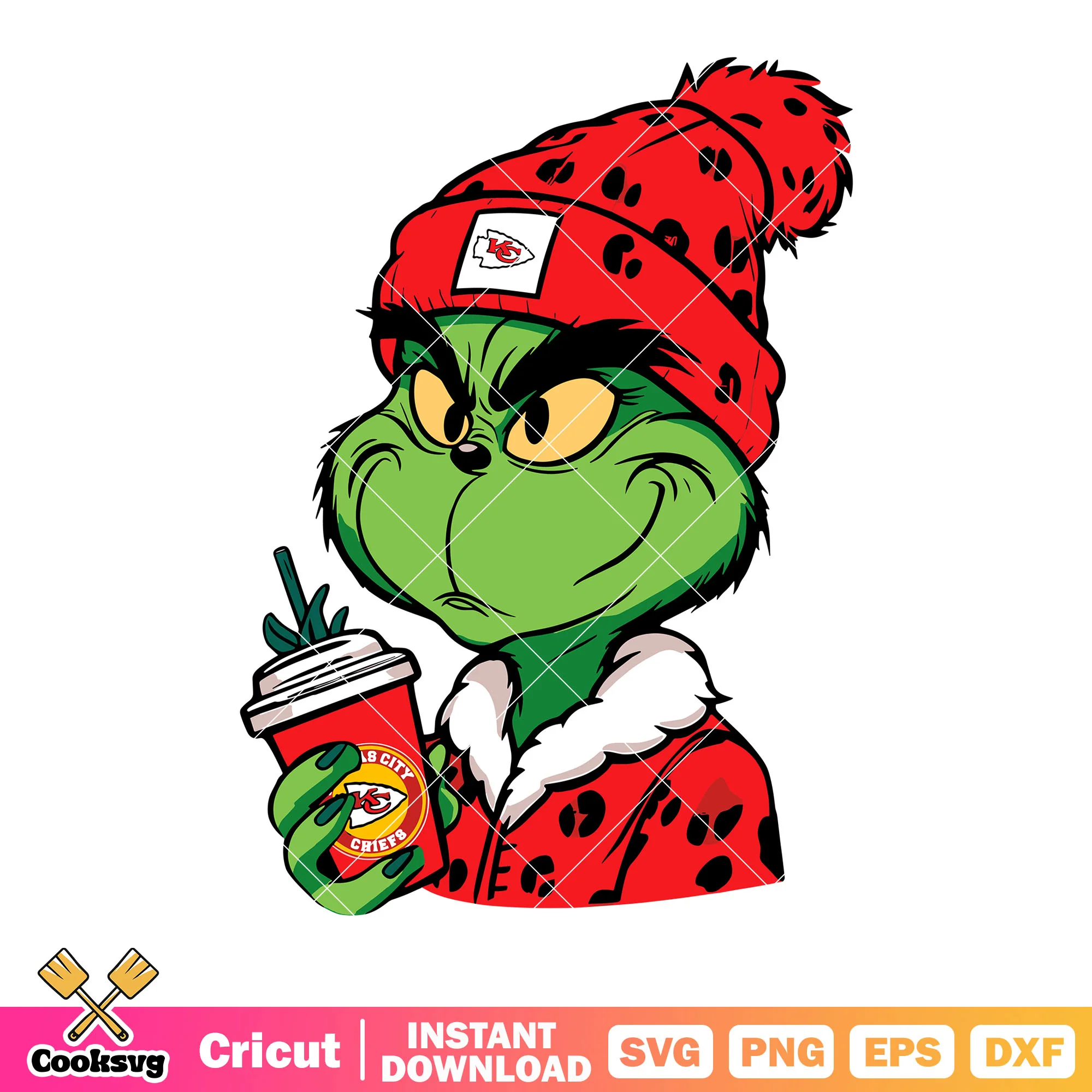 Grinch still Youth svg, red beanie svg, red fur coat svg