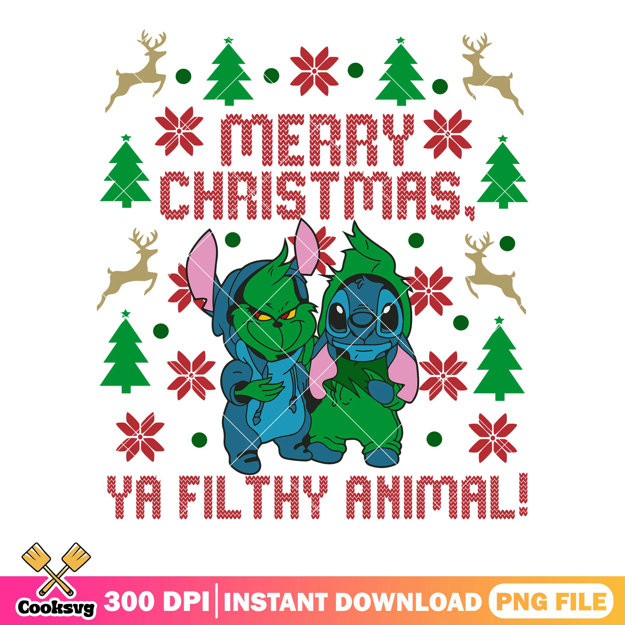 Grinch stitch mashup png, ya filthy animal png, lilo and stitch png