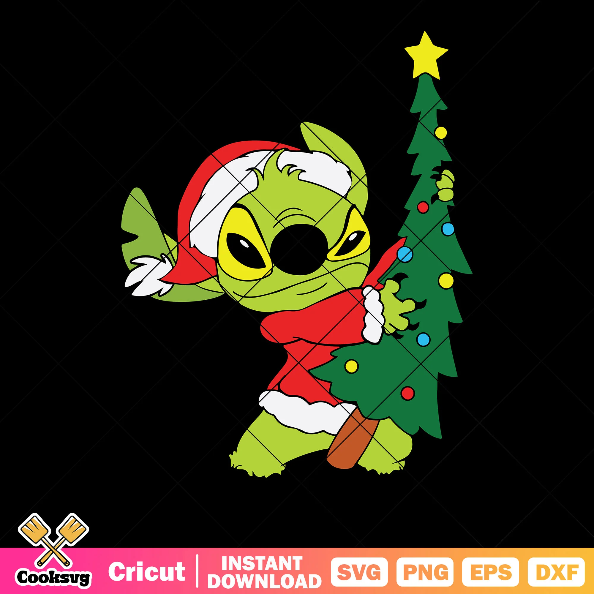 Grinch stitch svg, christmas tree svg, santa claus hat svg