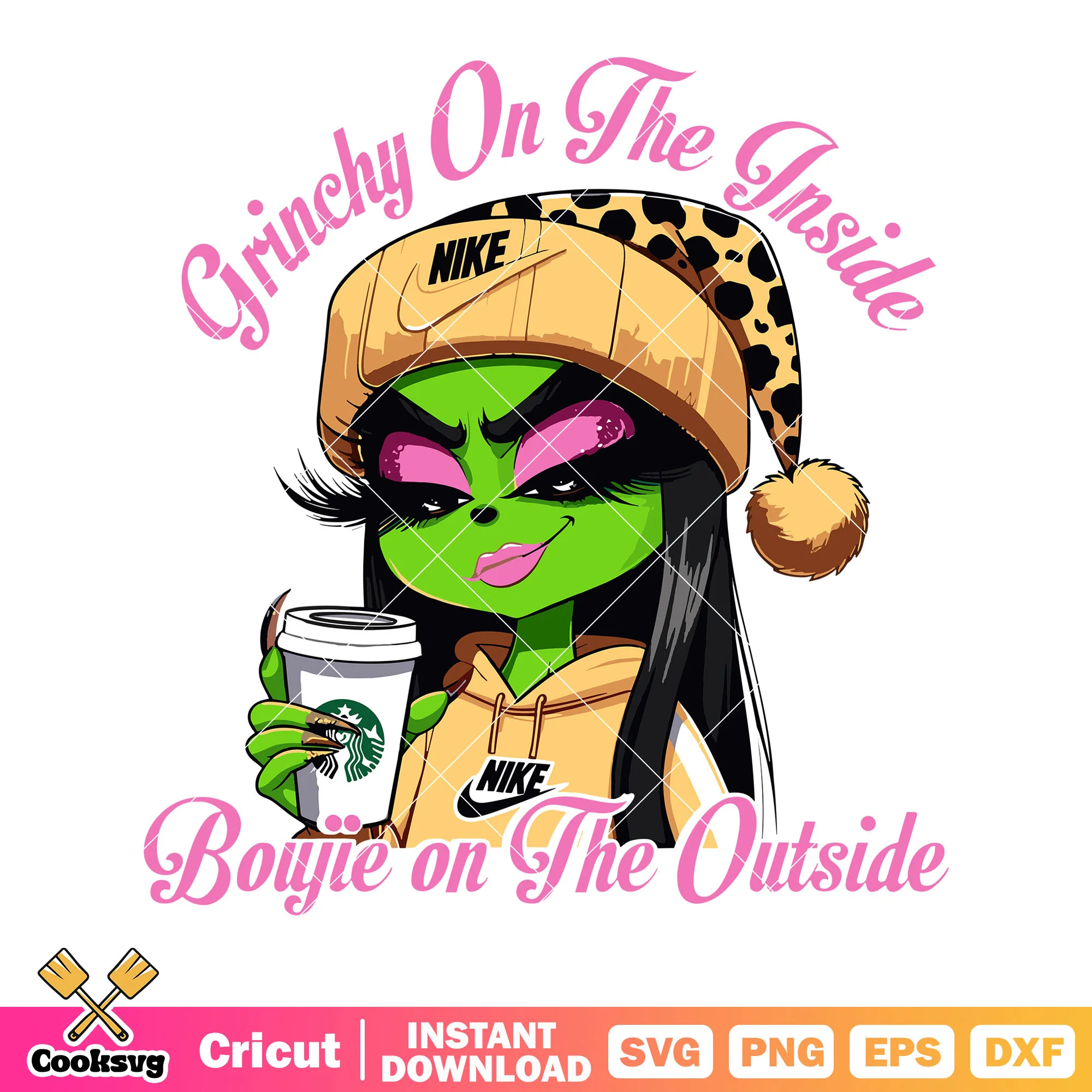 Grinchy on the inside boogie on the outside svg, women grinch svg