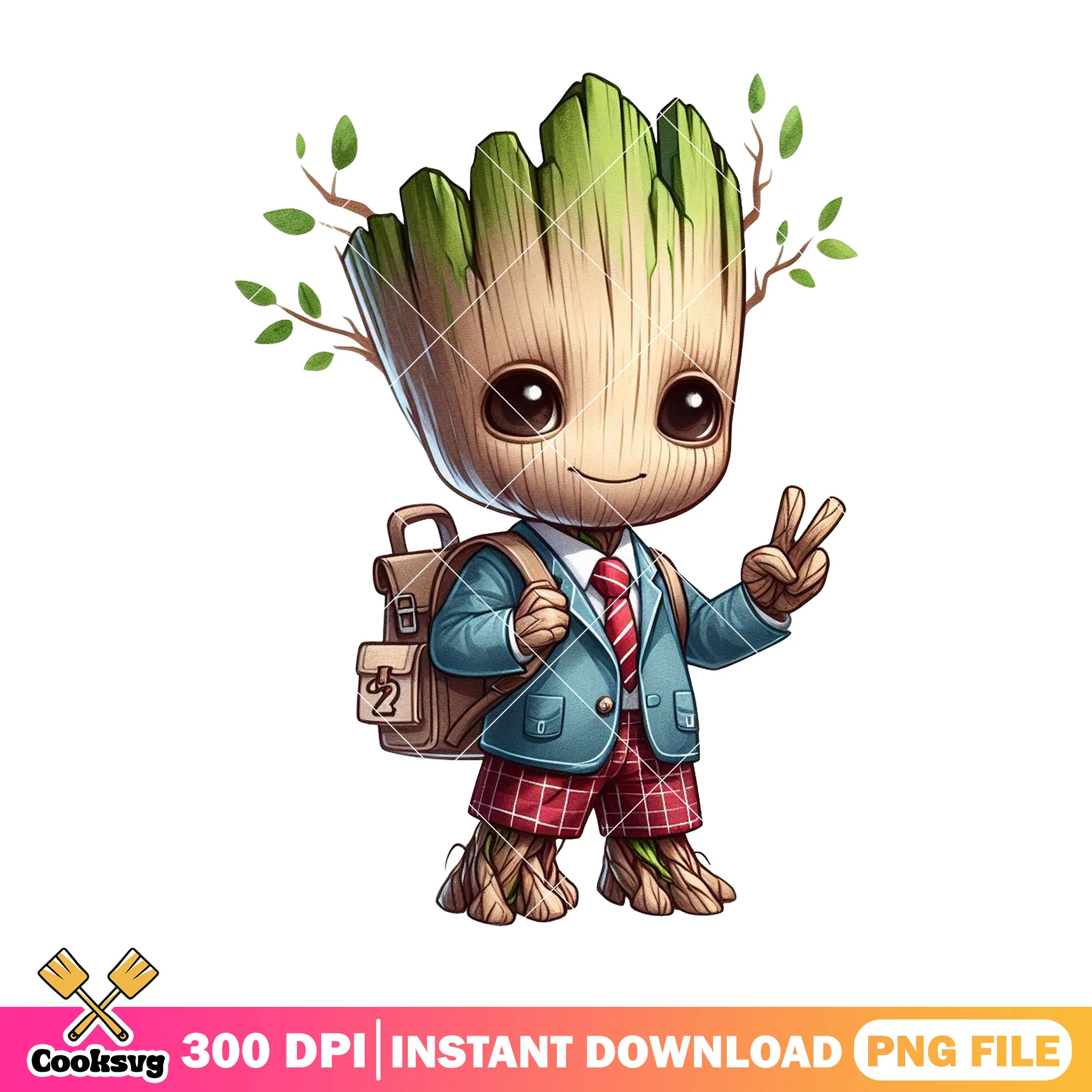 Groot chibi standing png, happy back to school png, marvel art png