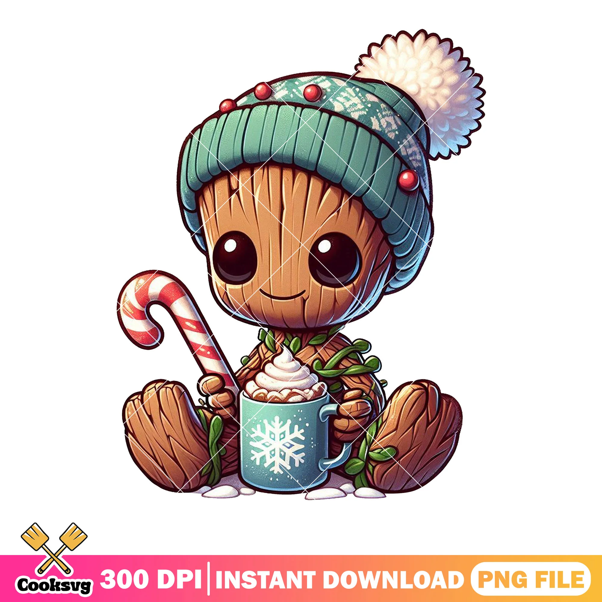 Groot christmas sweater png, groot drawing png, hat green png