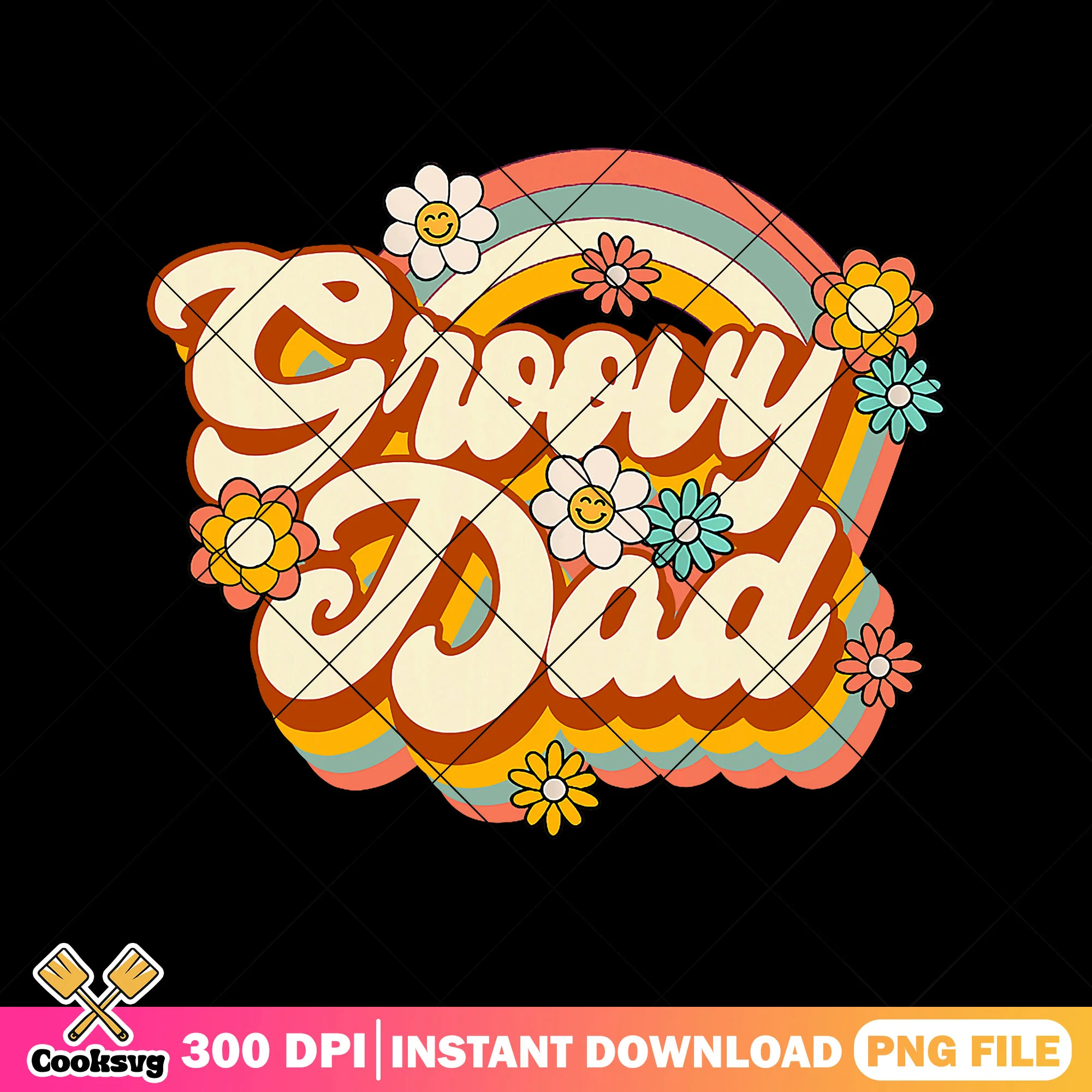 Groovy dad rainbow png, retro dad png, fathers day png, floral dad png