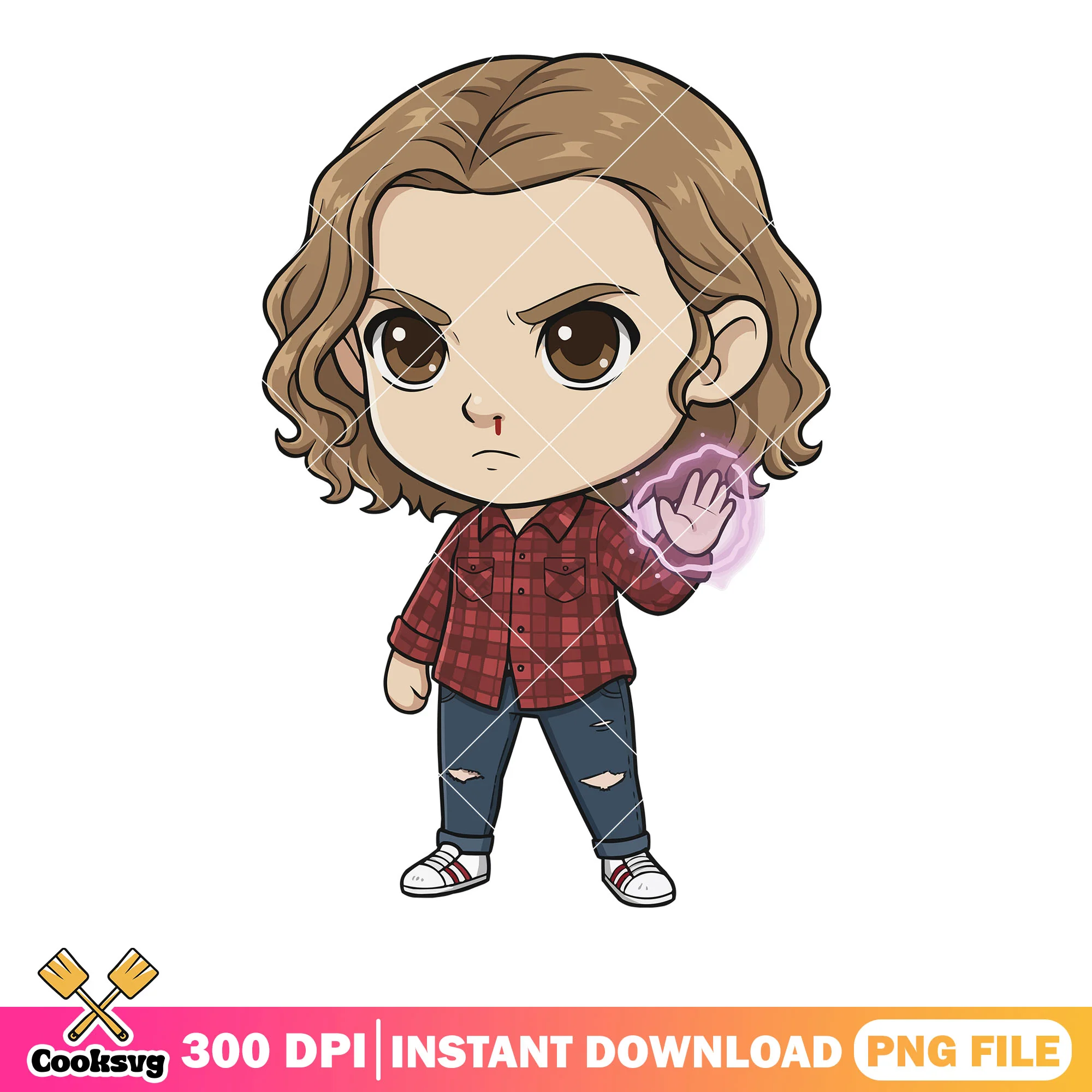 Hairy eleven chibi character png, stranger things png, netflix movies png