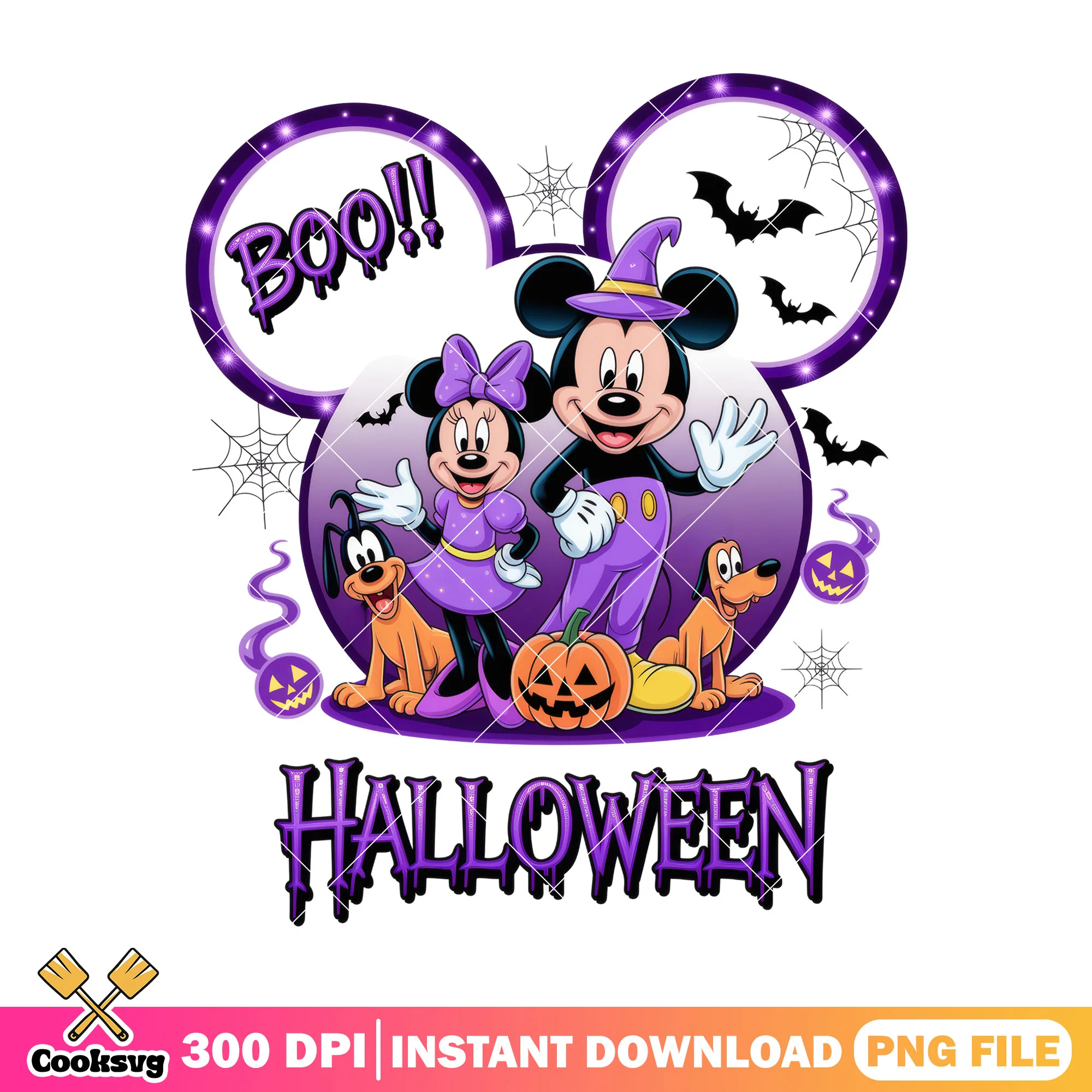 Halloween boo purple png, mickey mouse png, happy halloween png