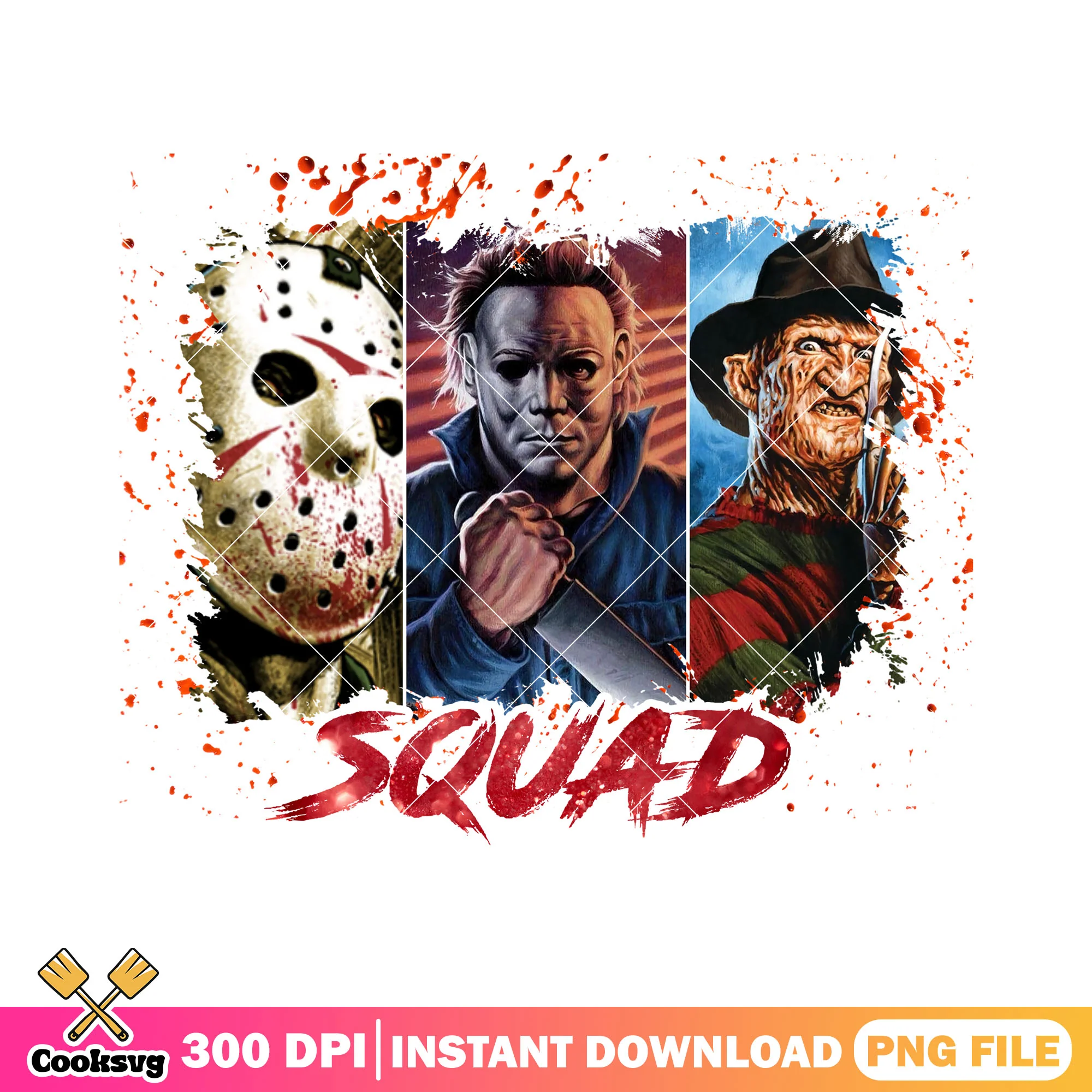 Halloween characters squad design png, best horror movies png