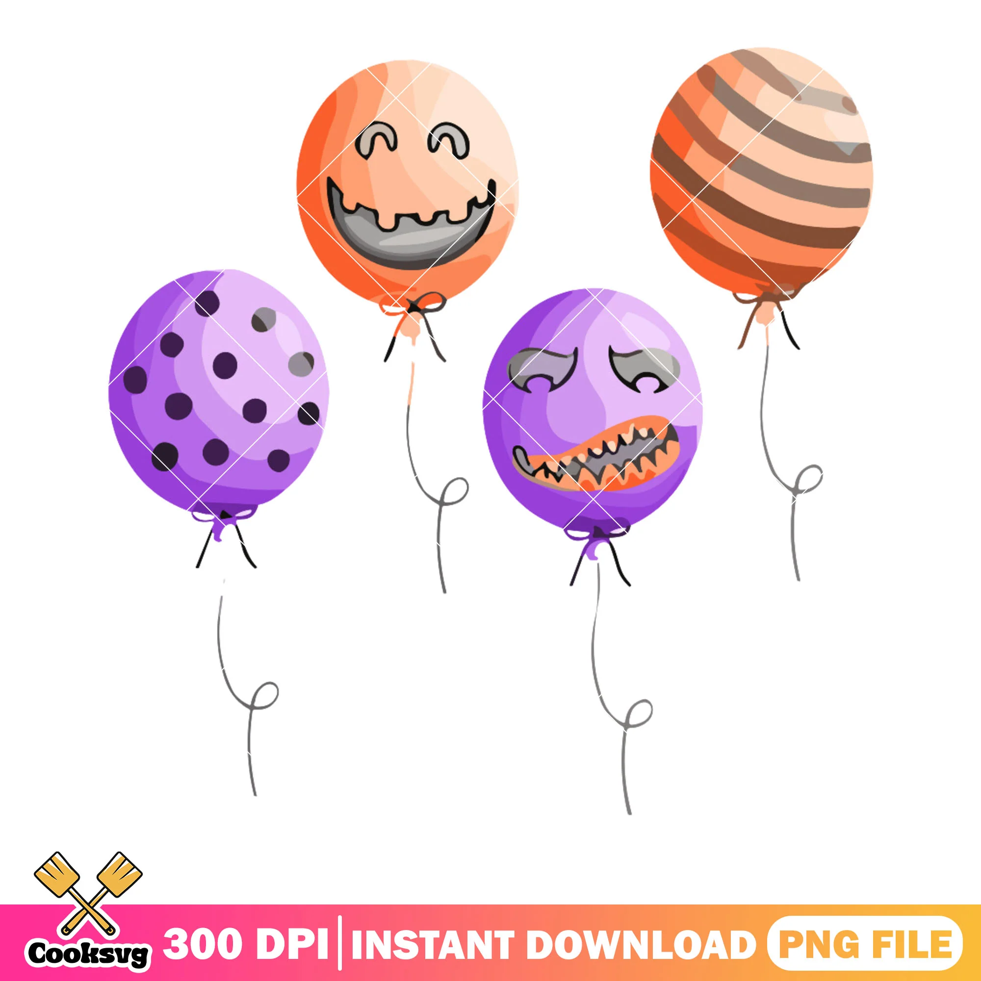 Halloween decorations png, Spooky balloons png, halloween night png
