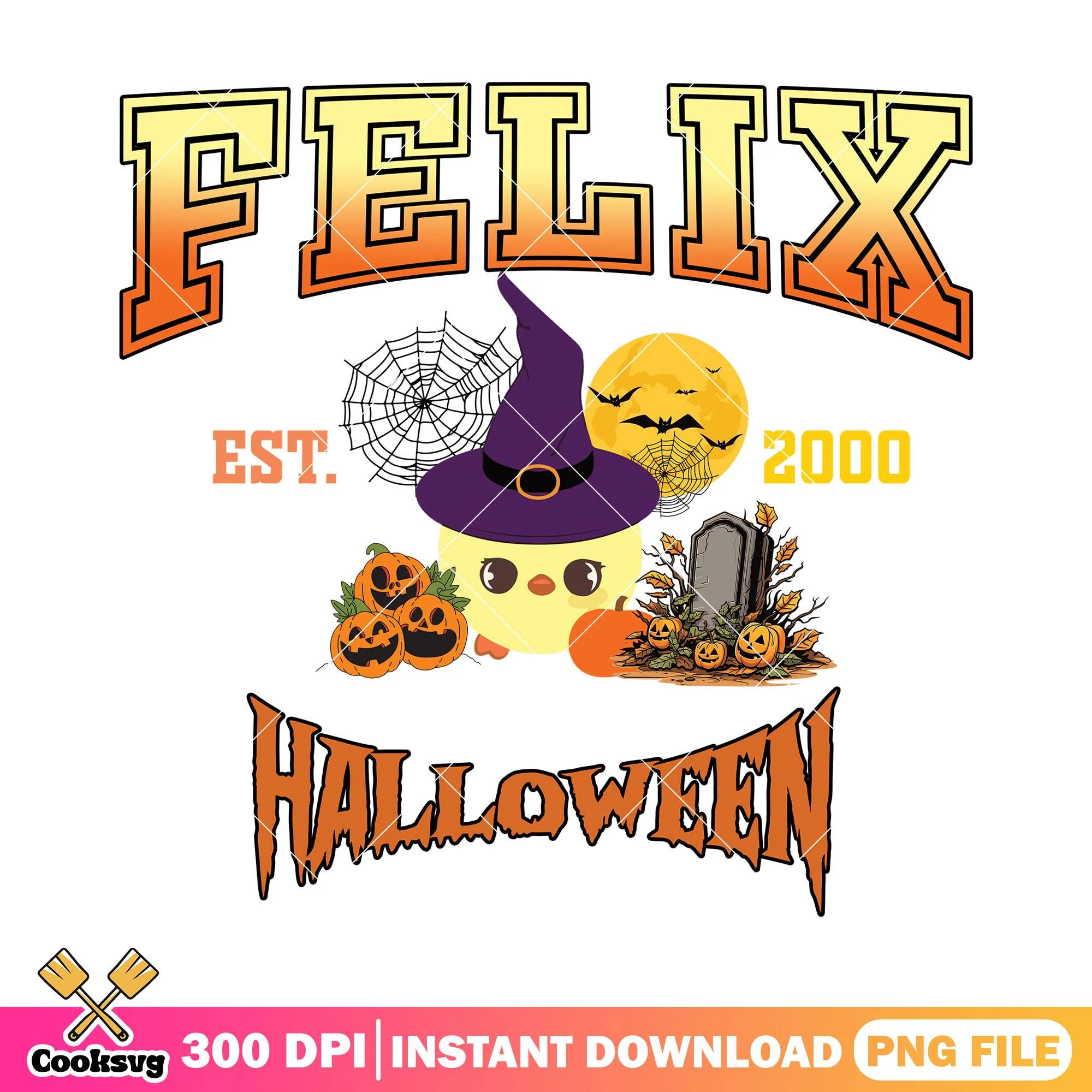 Halloween felix 2000 design png, halloween happy png, witch chicken png