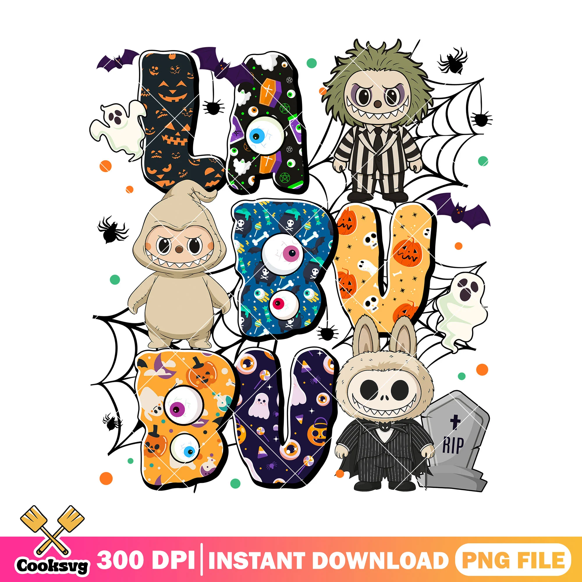 Halloween fun with labubu png, labubu dolls png, cute dolls png