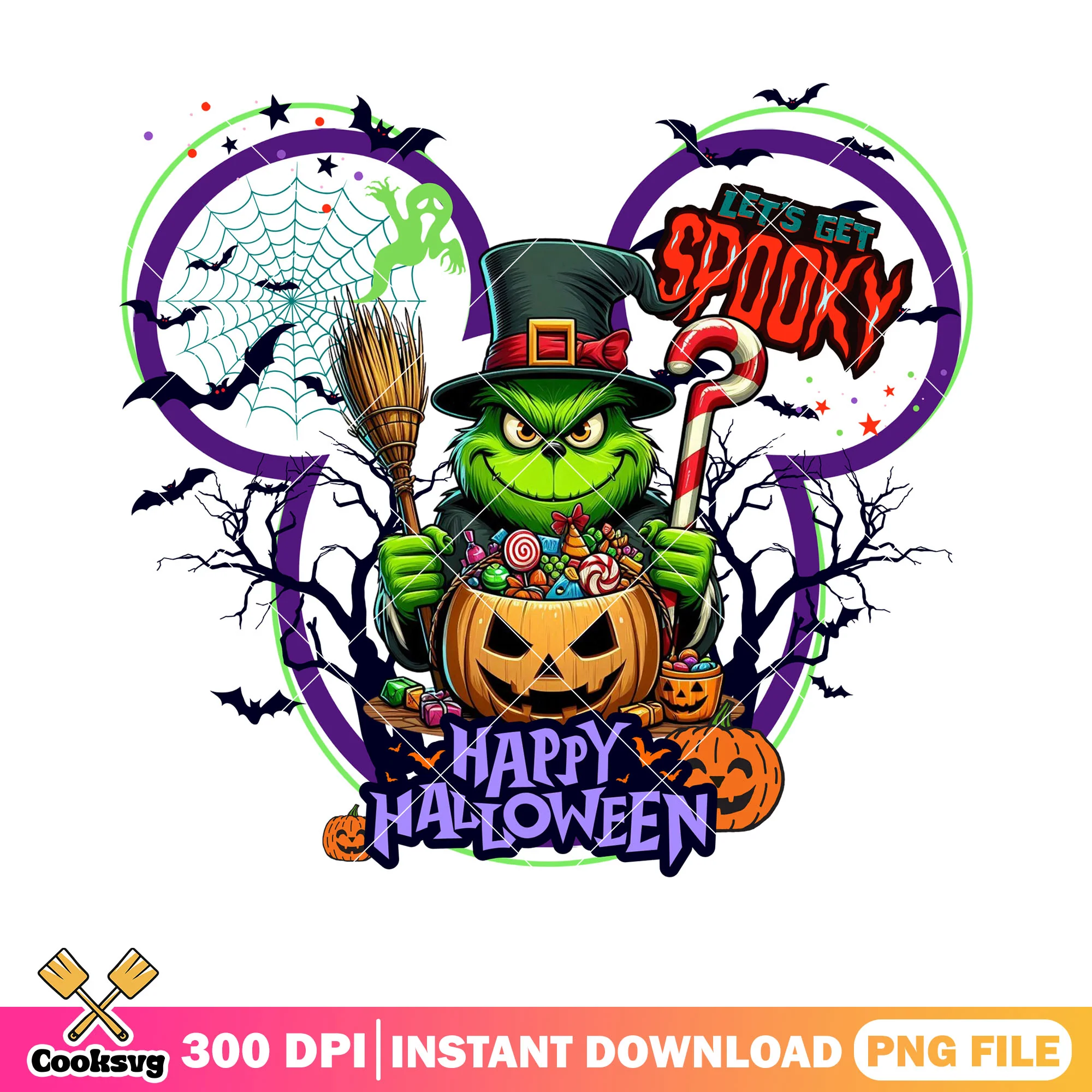 Halloween Green monster png, jack o lantern png, candy cane png