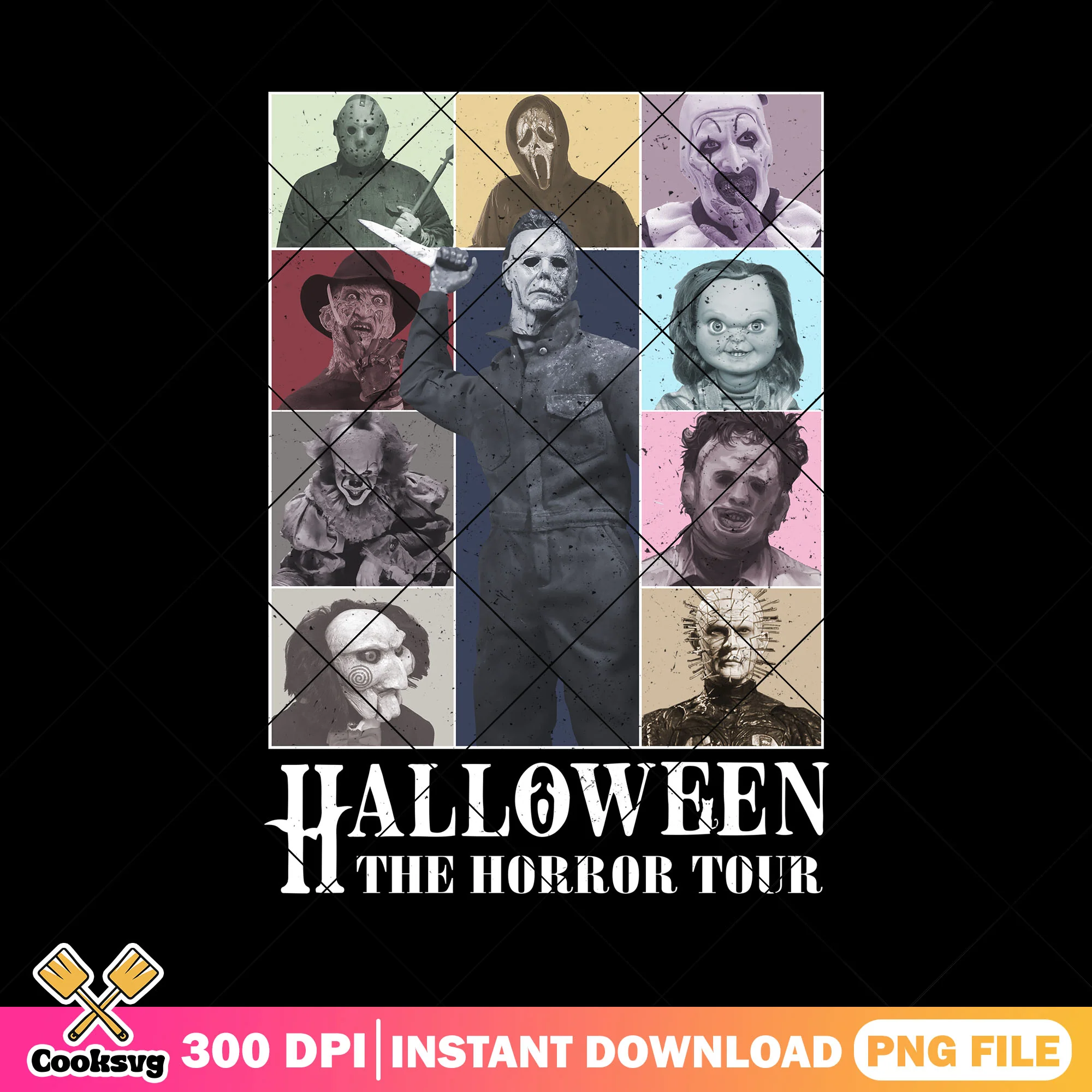 Halloween horror tour png, horror character png, halloween colors png