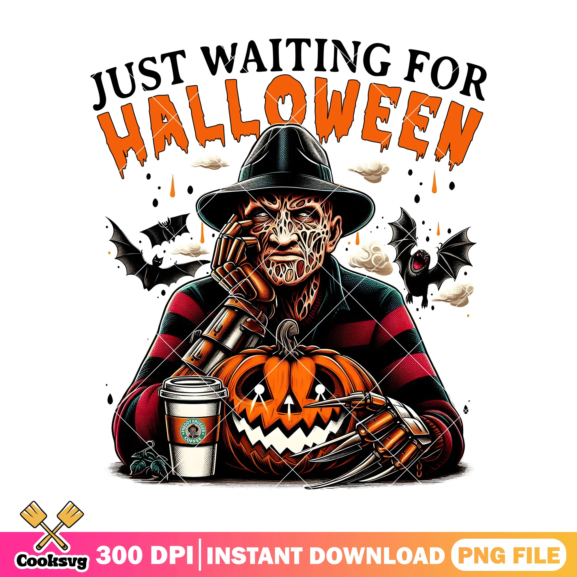 Halloween just waiting for png, halloween freddy png, horror freddy png