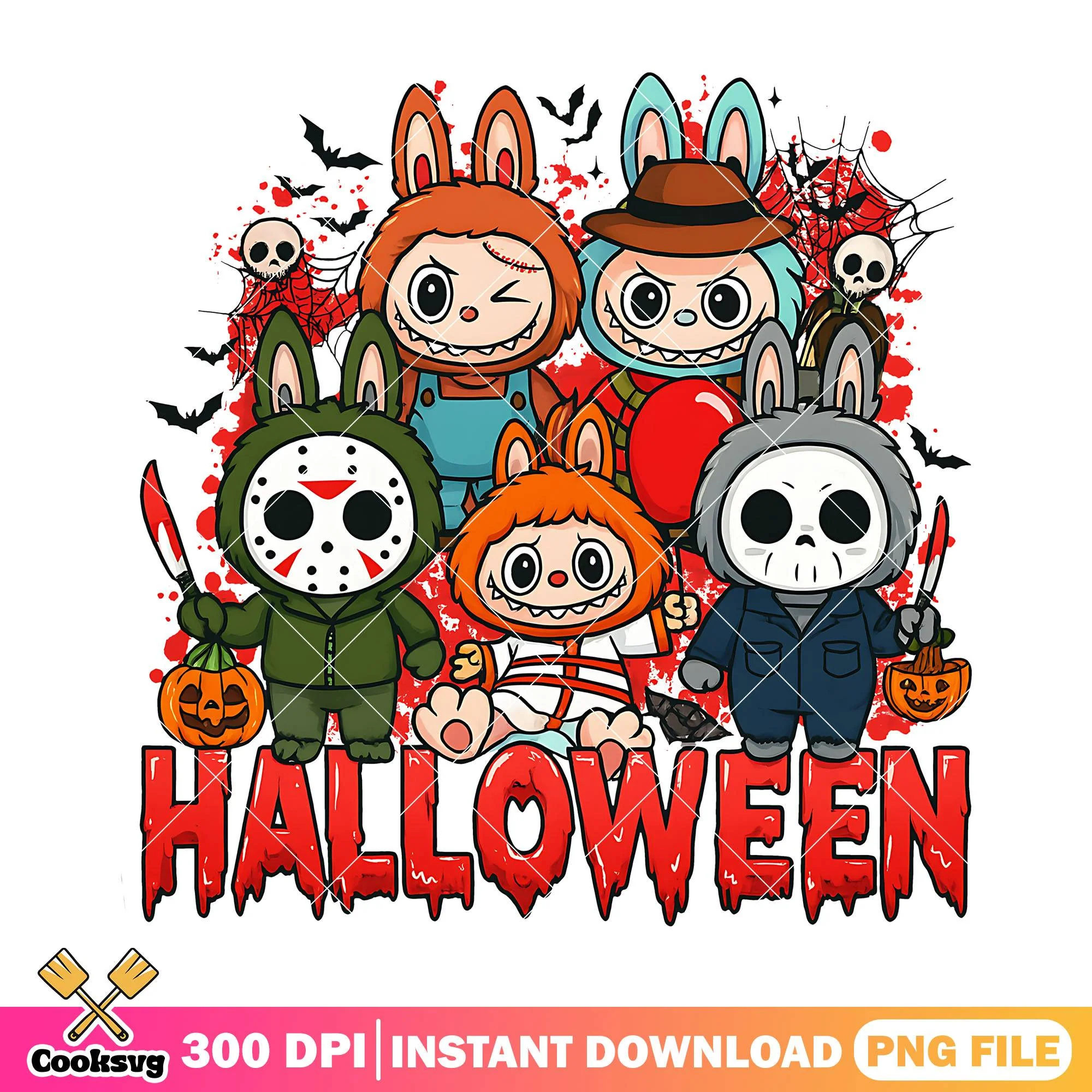 Halloween killers labubu png, halloween art png, labubu friends png