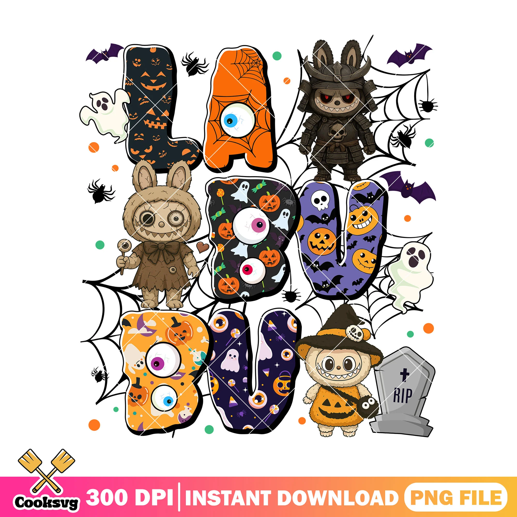 Halloween labubu design png, halloween cute png, labubu horror png