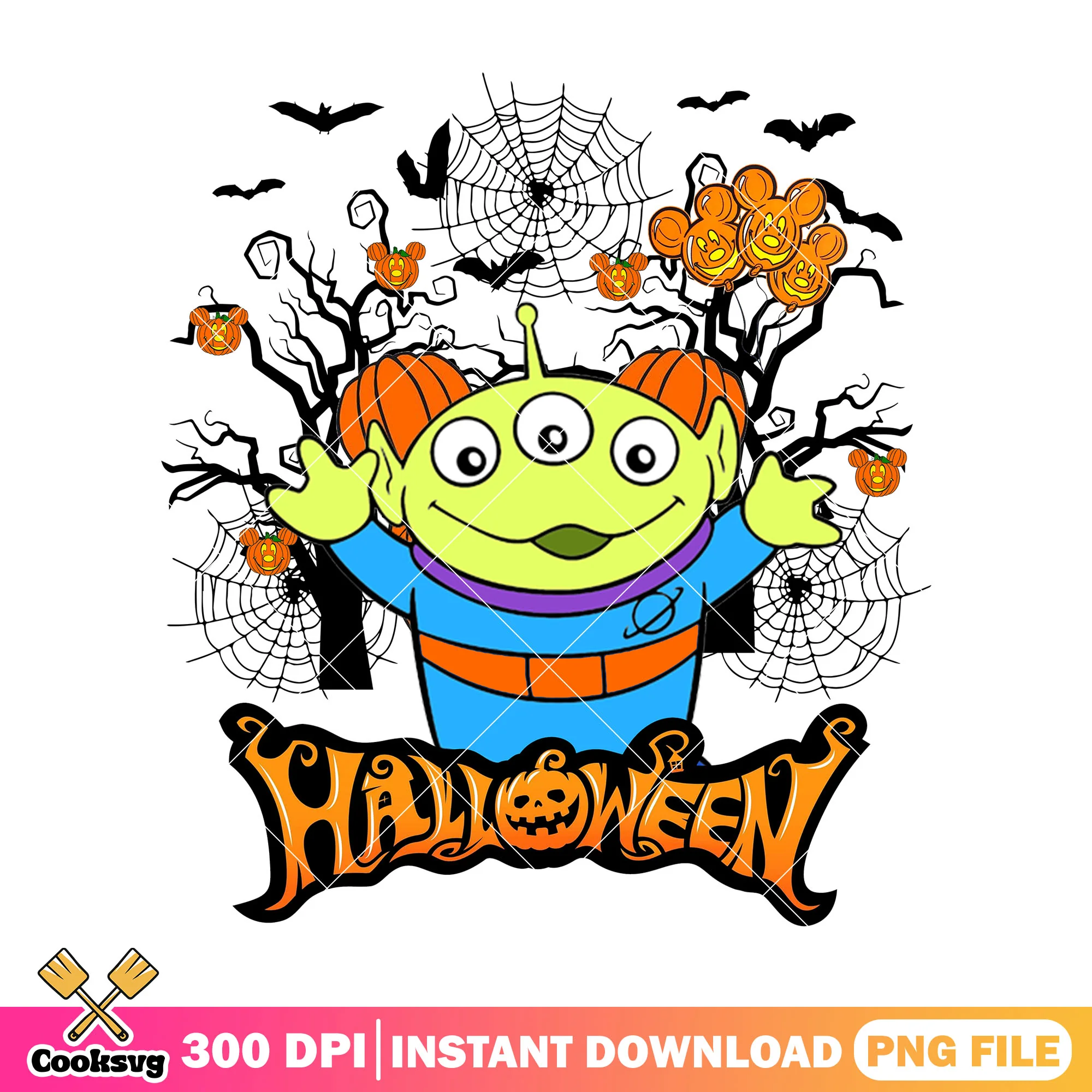 Halloween little green alien png, alien toy png, halloween art png