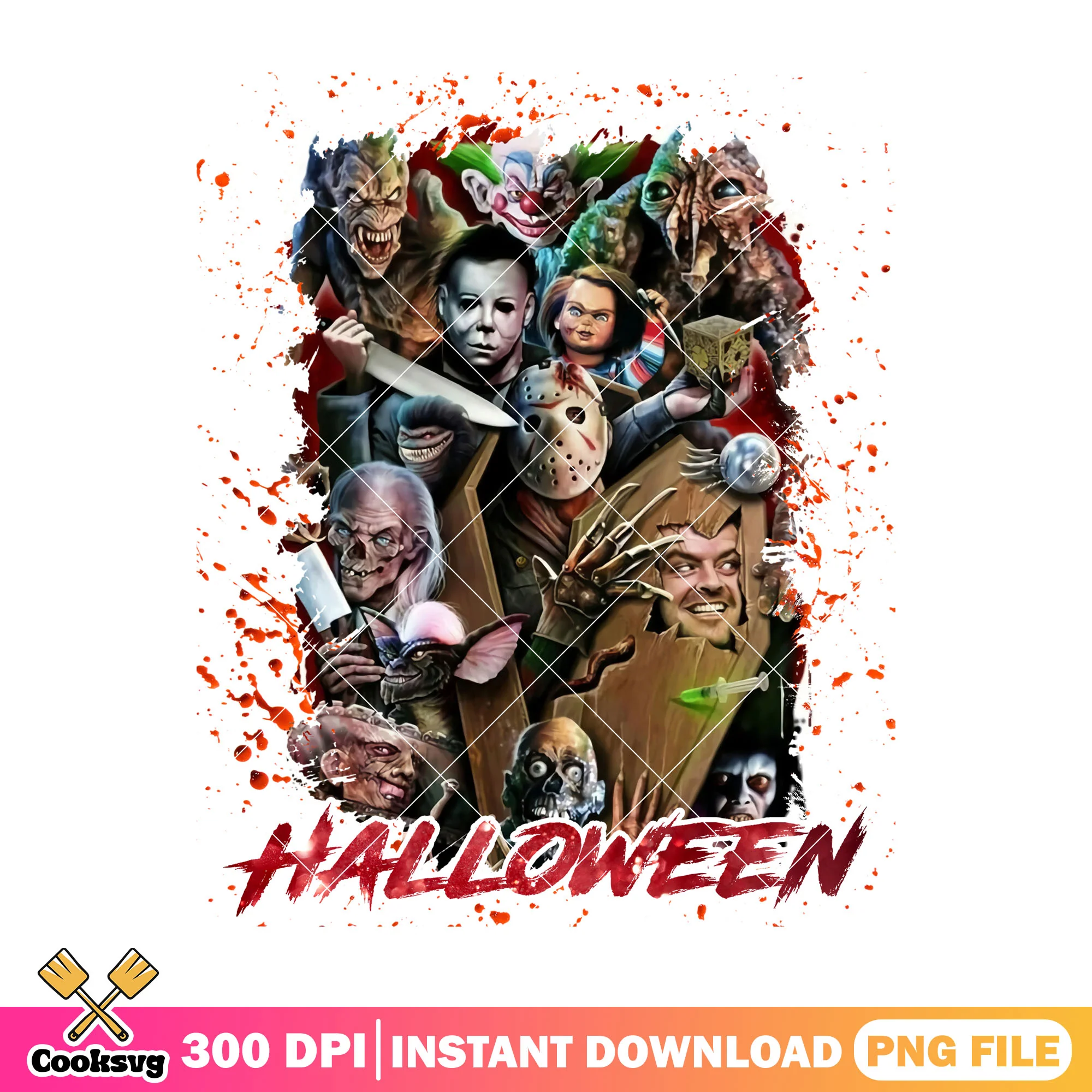 Halloween movie characters poster design png, halloween movies order png