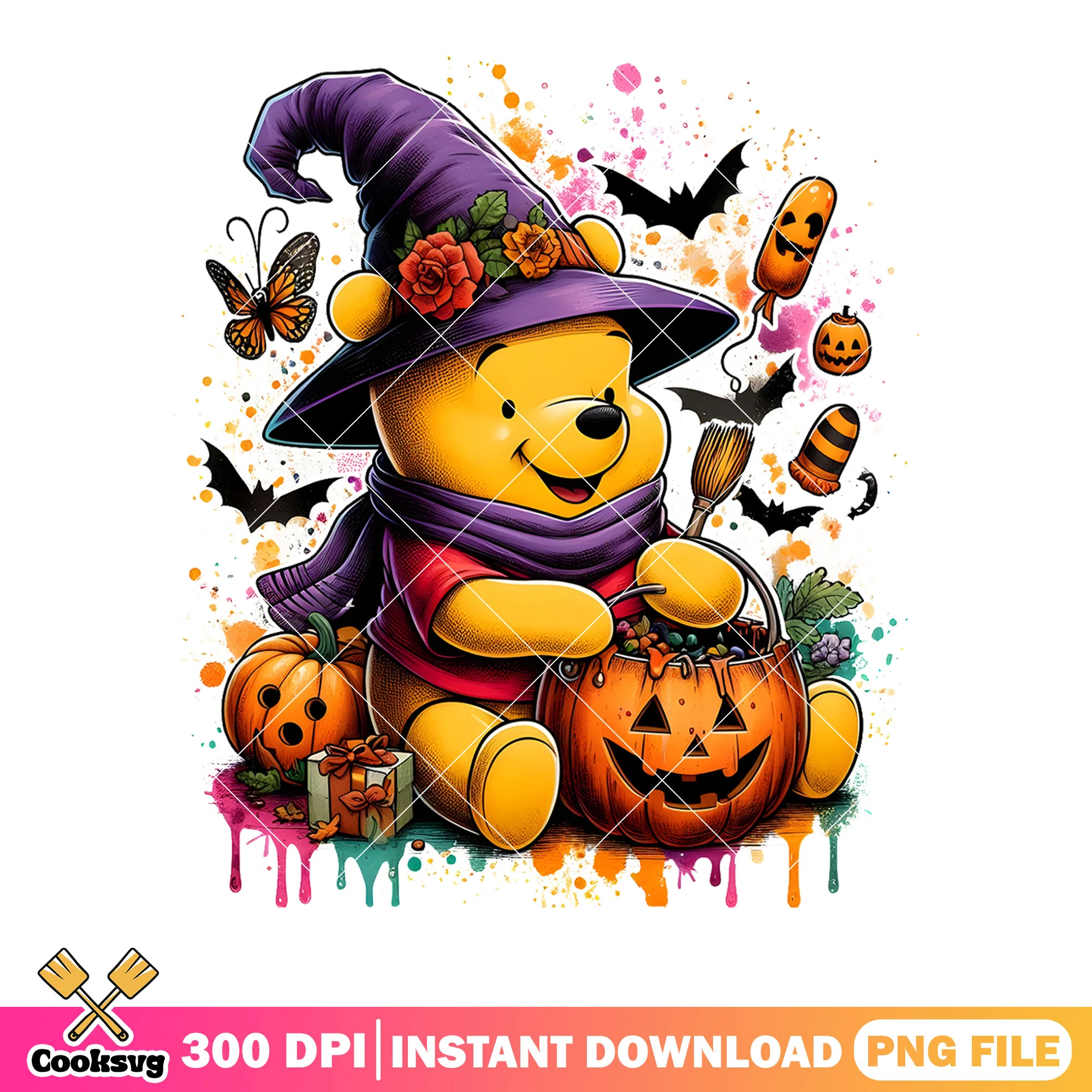 Halloween Pooh with Candy Baskets png, cartoon characters png