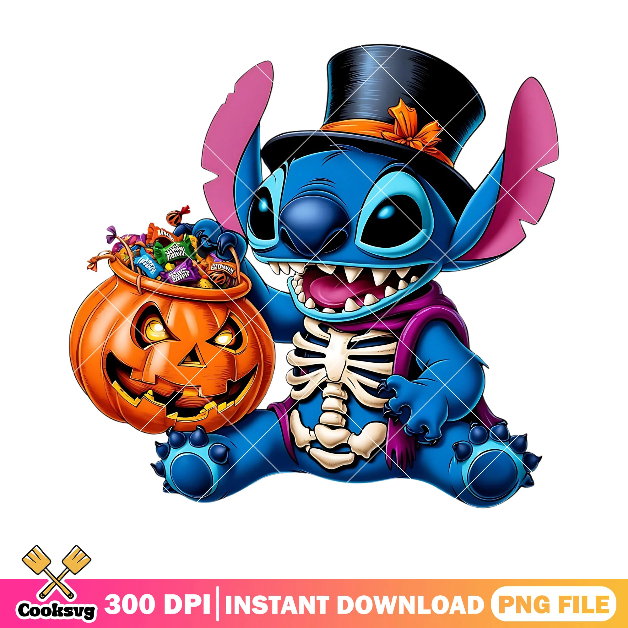 Halloween stitch pumpkin png, disney halloween png, skeleton costume png