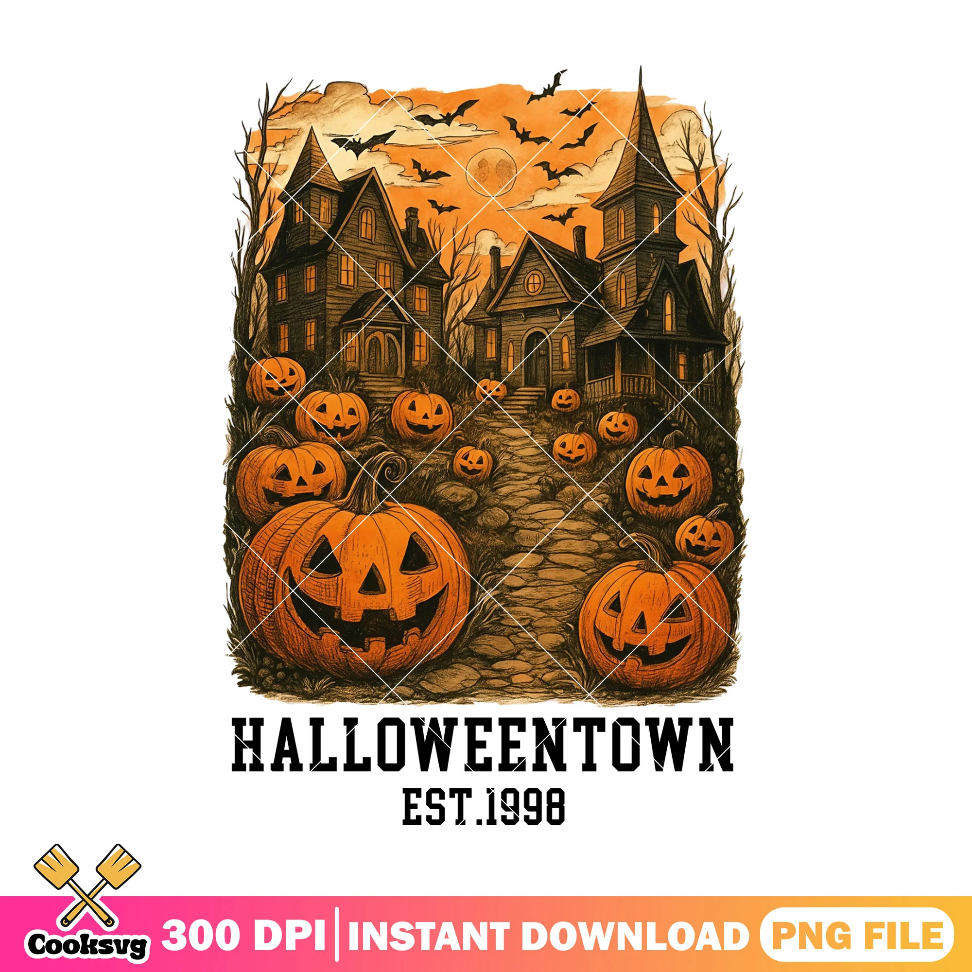 Halloween town est 1998 horror pumpkin design png, halloween decor png