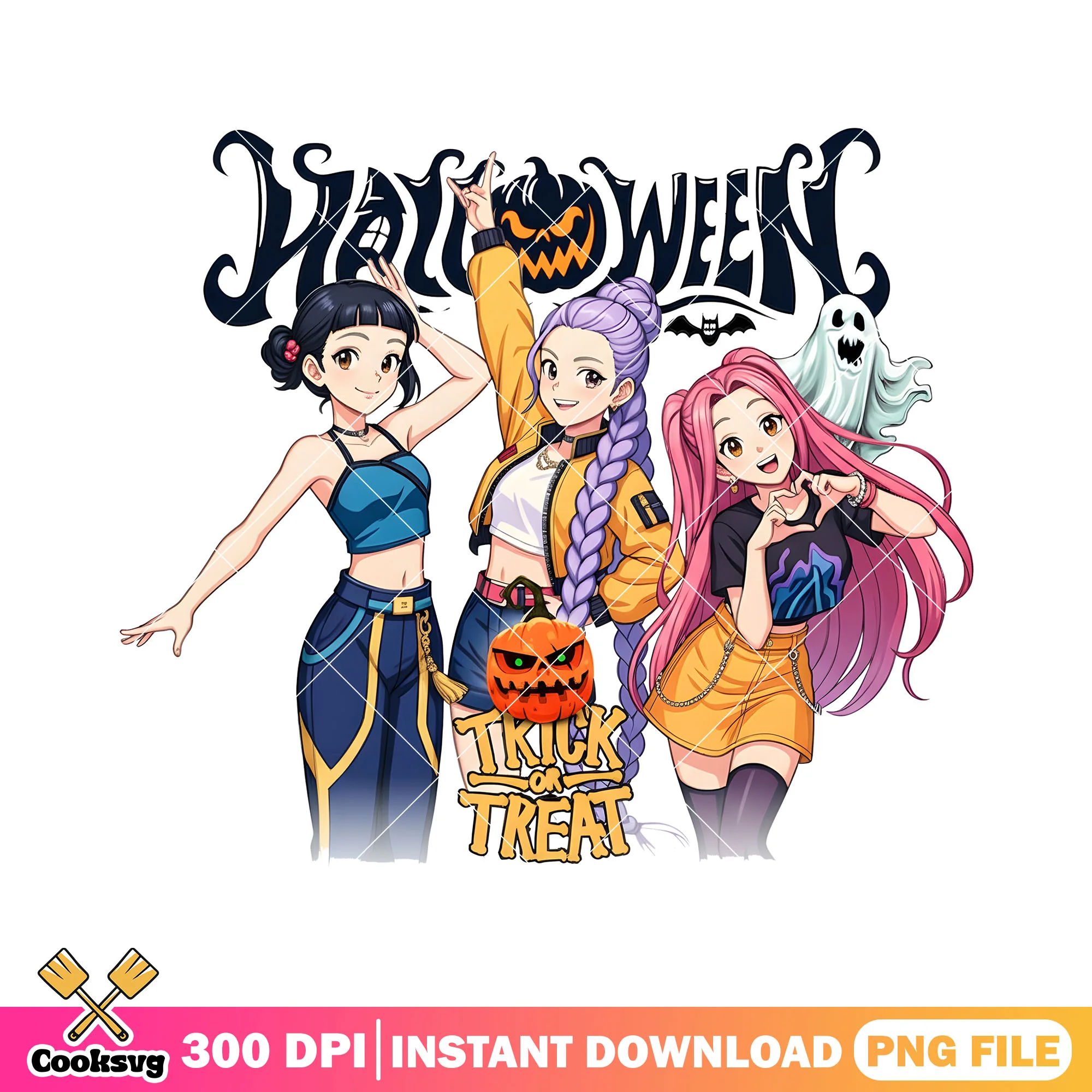 Halloween with huntrix png, huntrix girl png, kpop hunters png