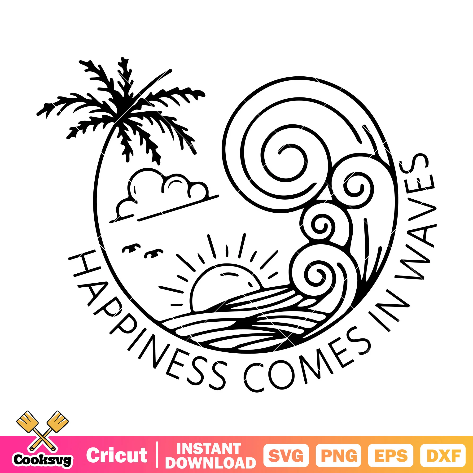 Happiest comes in waves svg design, summer quotes svg, beach waves svg