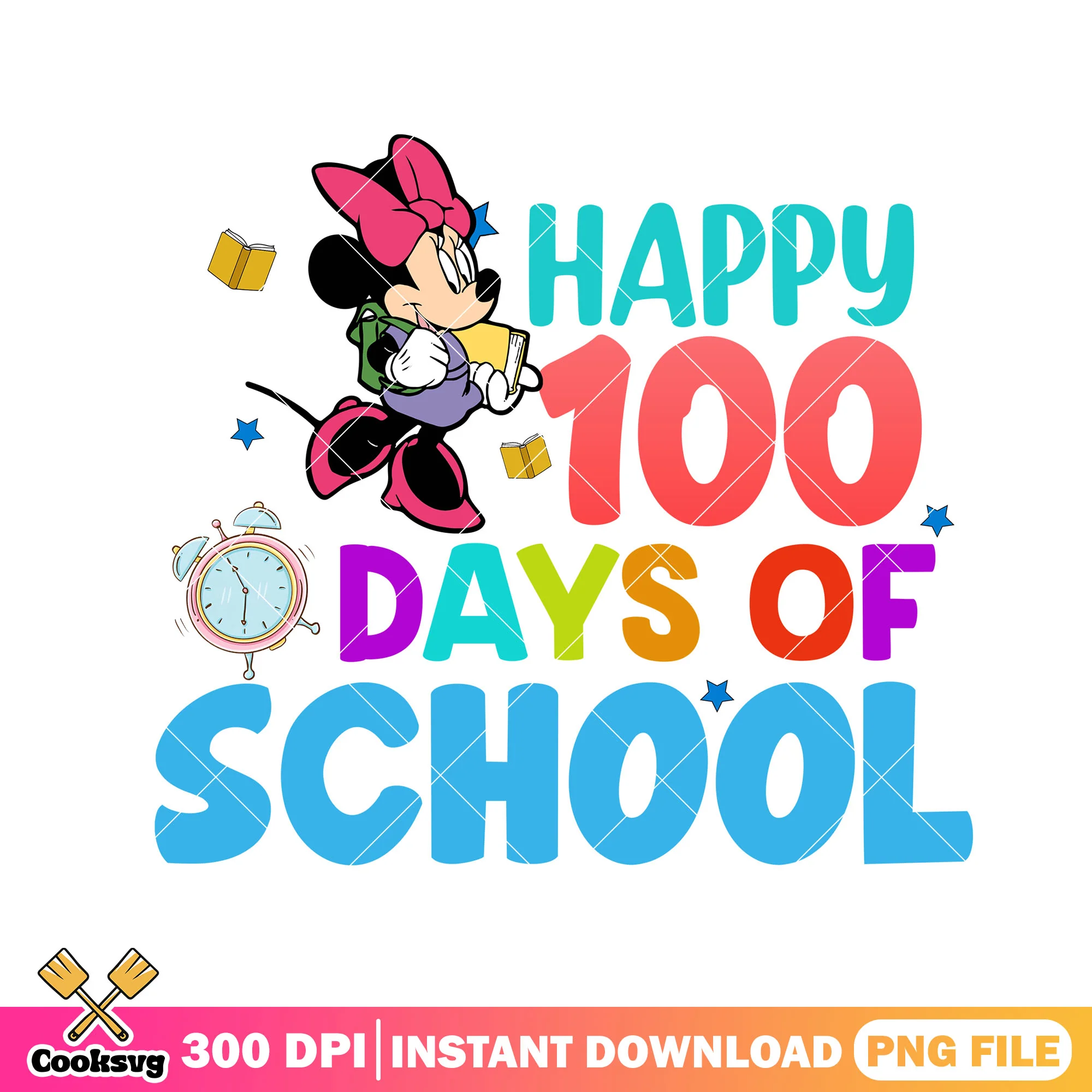 Happy 100 days school minnie png, back to school day png, disney art png