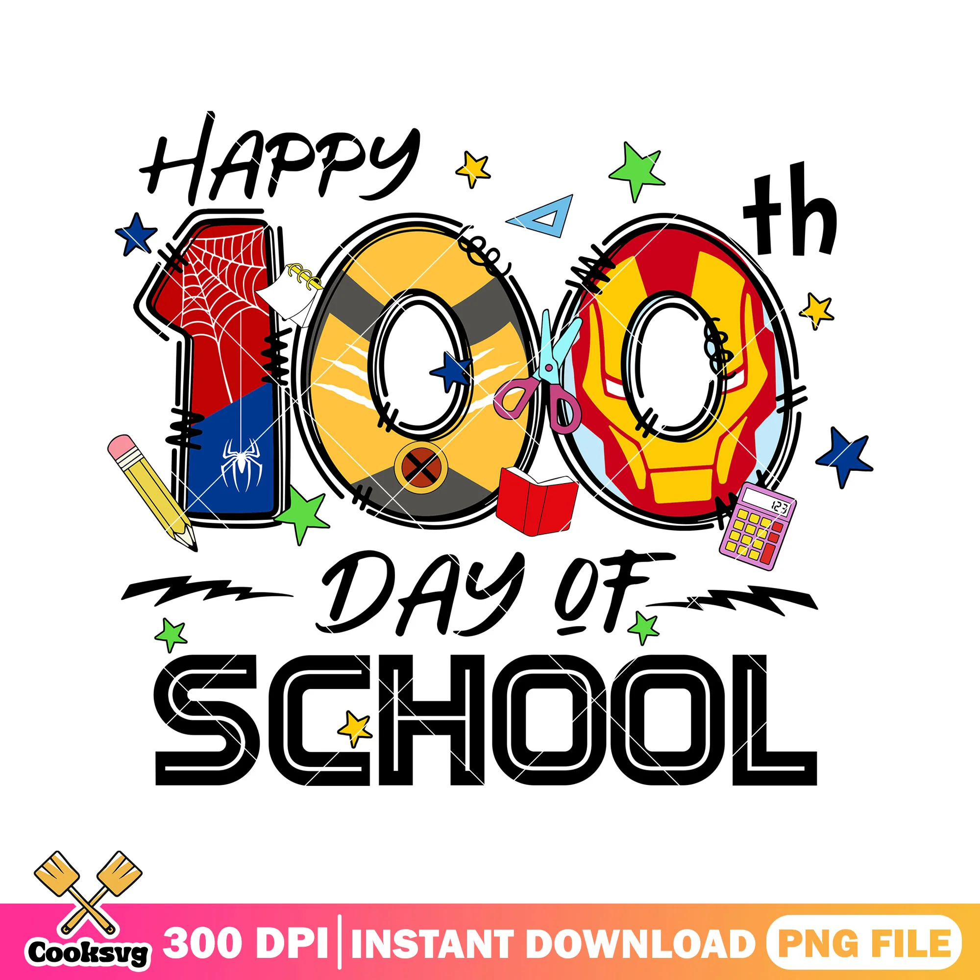 Happy 100th days design png, back to school day png, colors font png