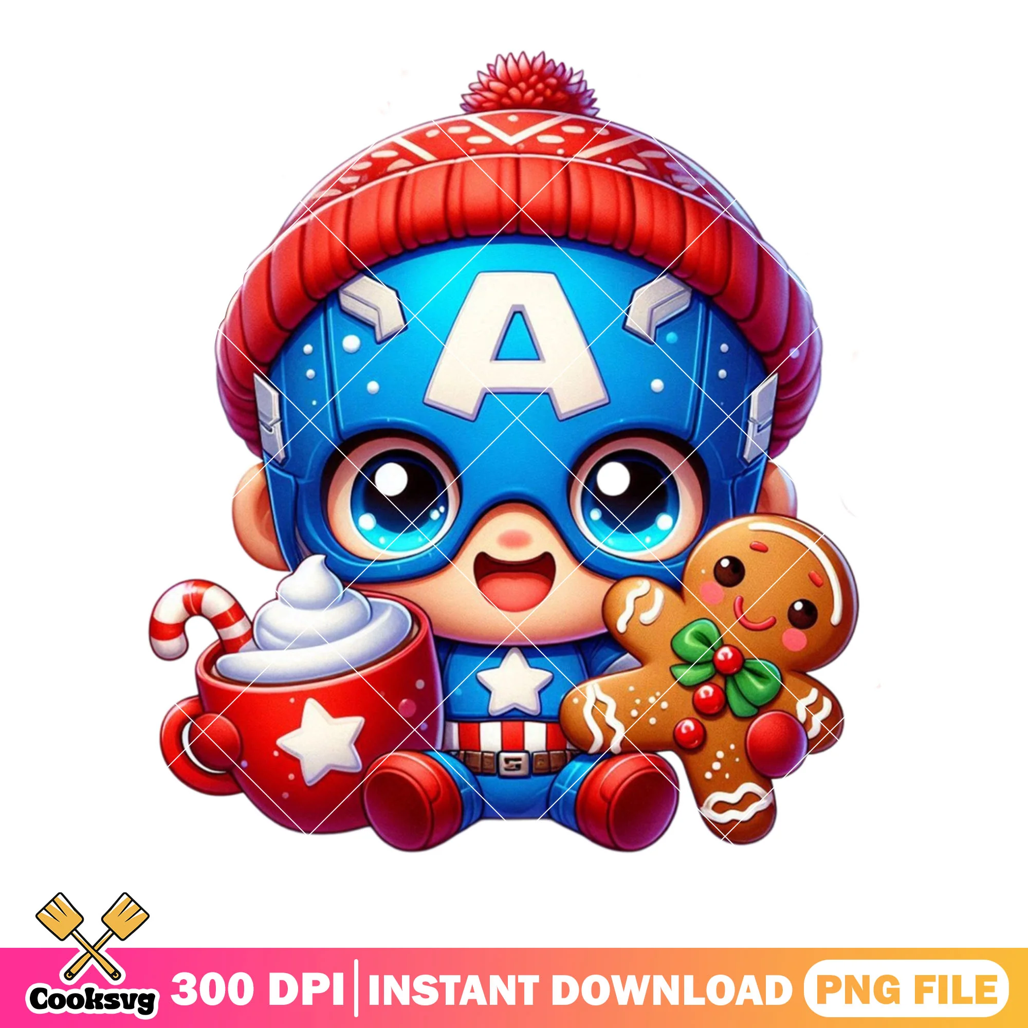 Happy captain and gingerbread png, captain america png, hot cocoa png