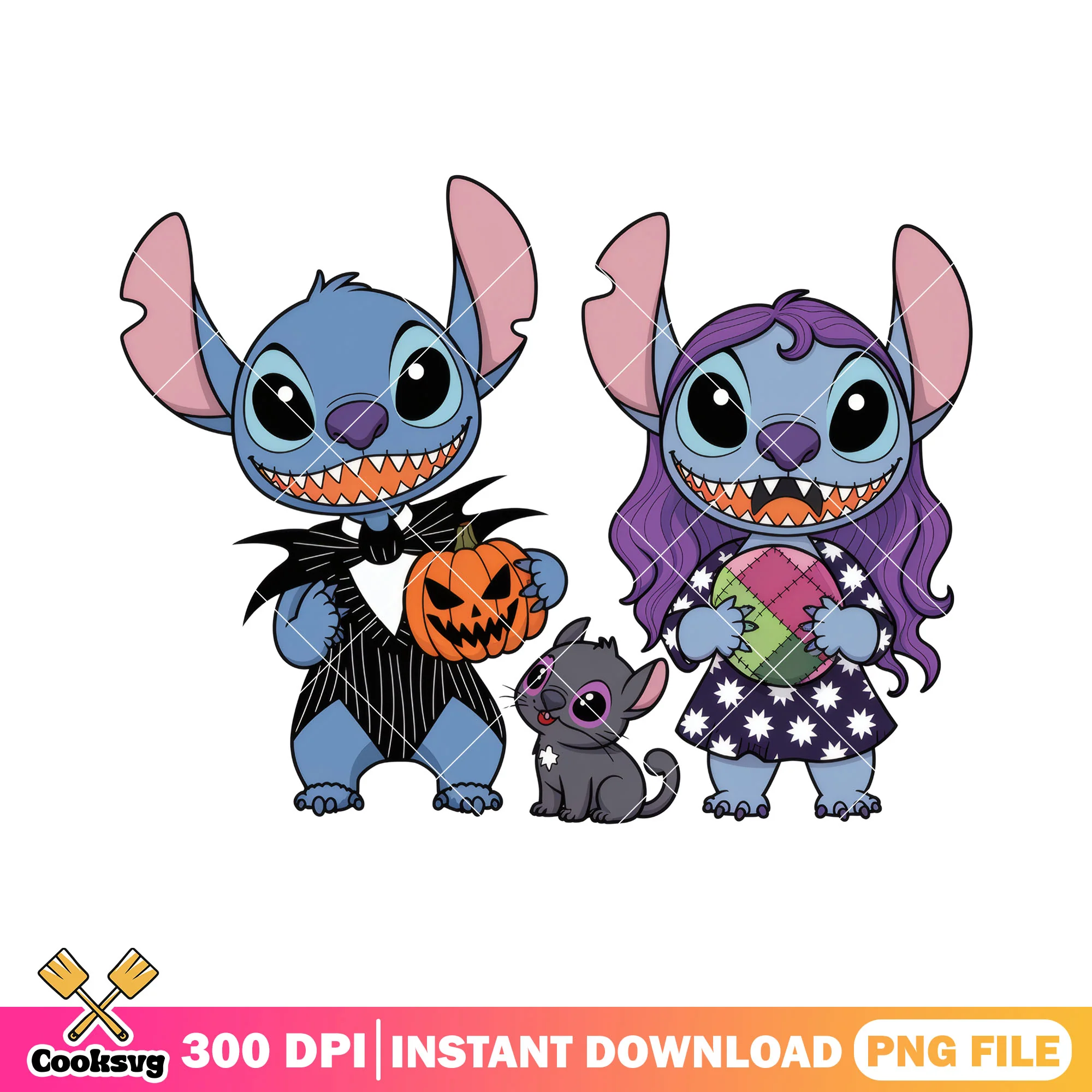Happy couple stitch design png, halloween art png, disney world png