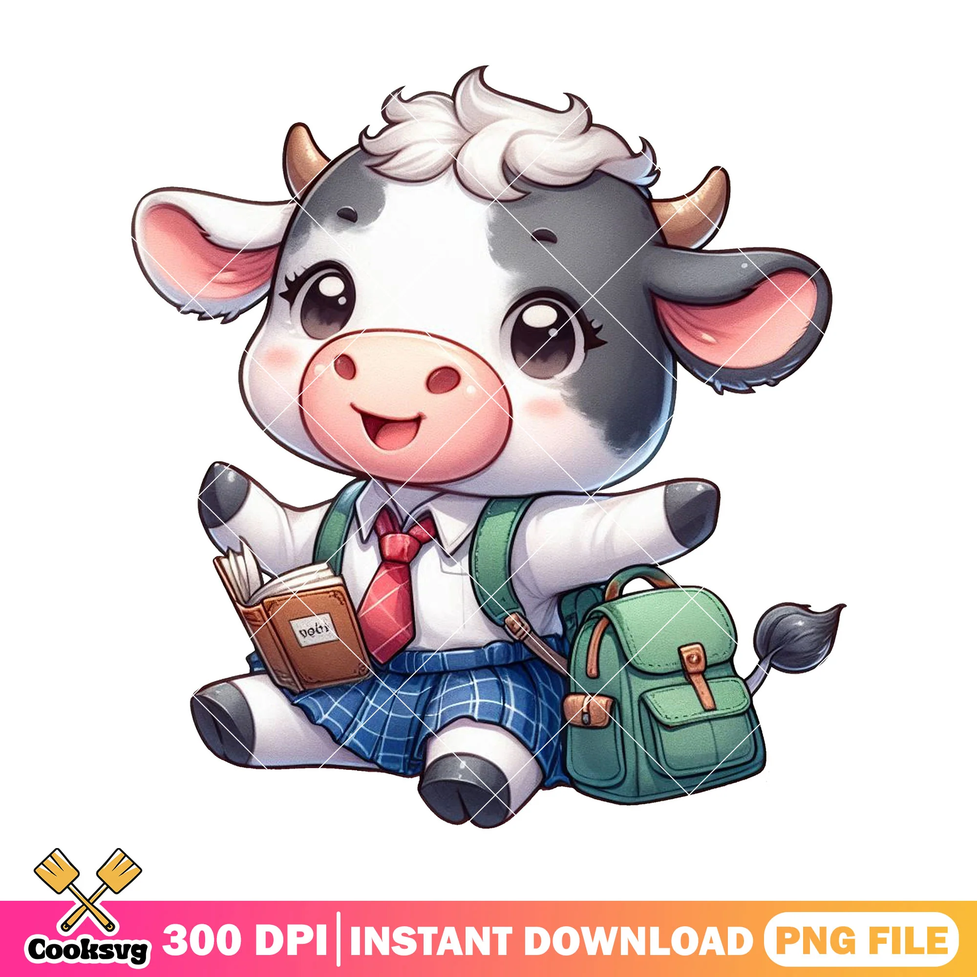 Happy cow chibi design png, cow cute png, back to school 2025 png