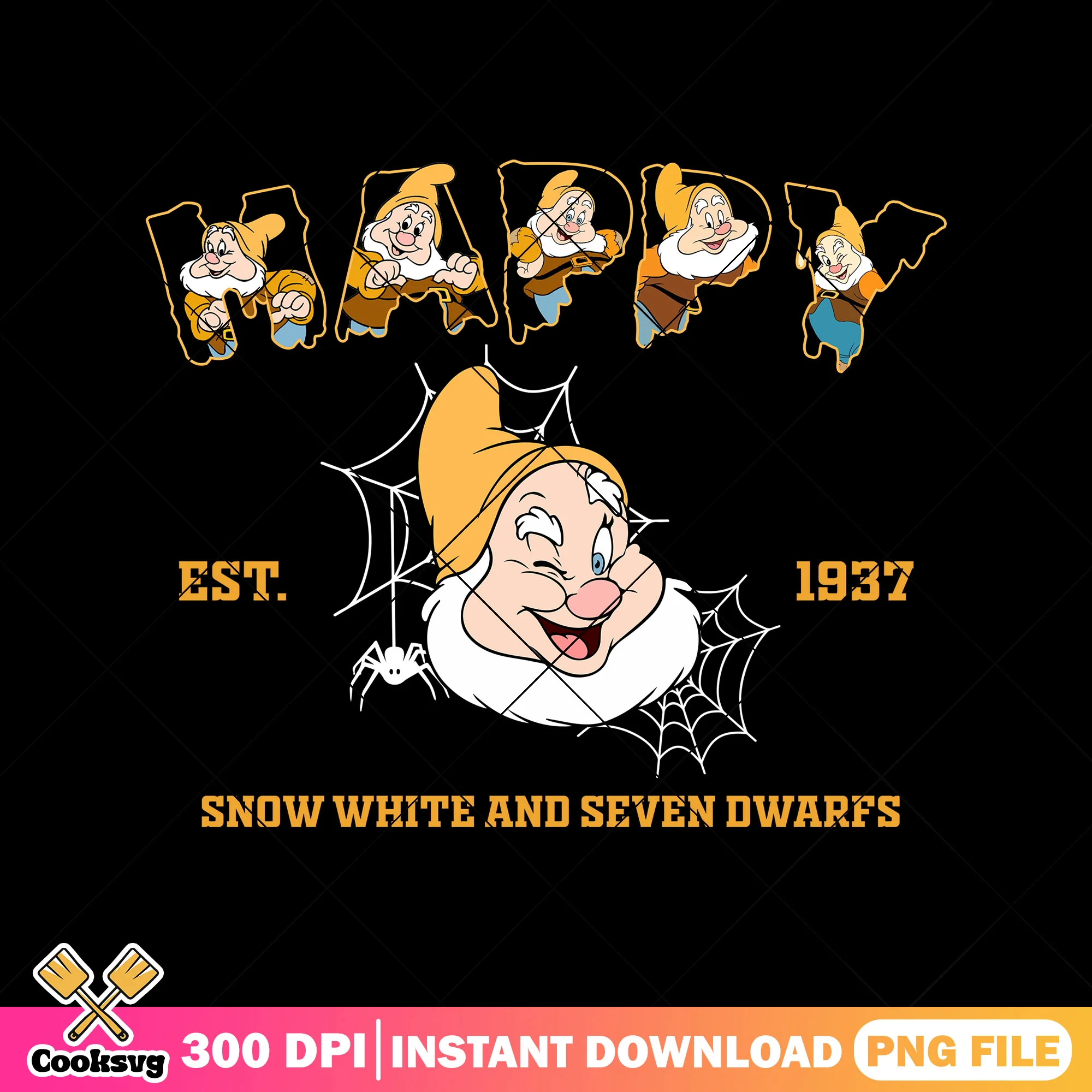 Happy est 1937 png, happy dwarf png, walt disney world png