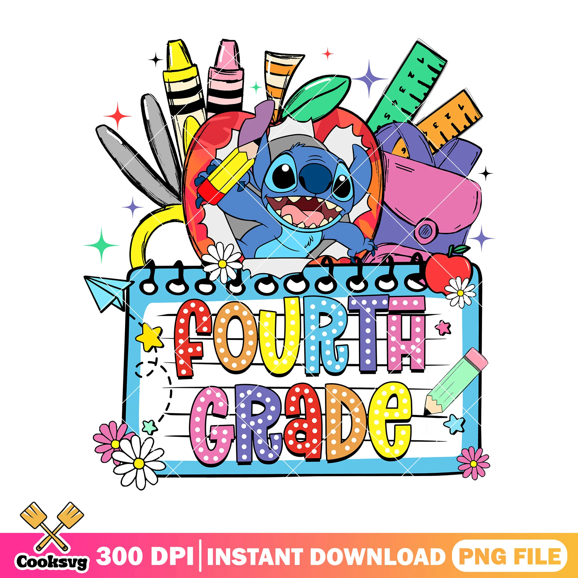 Happy fourth grade stitch png, stitch cute png, back to school idea png