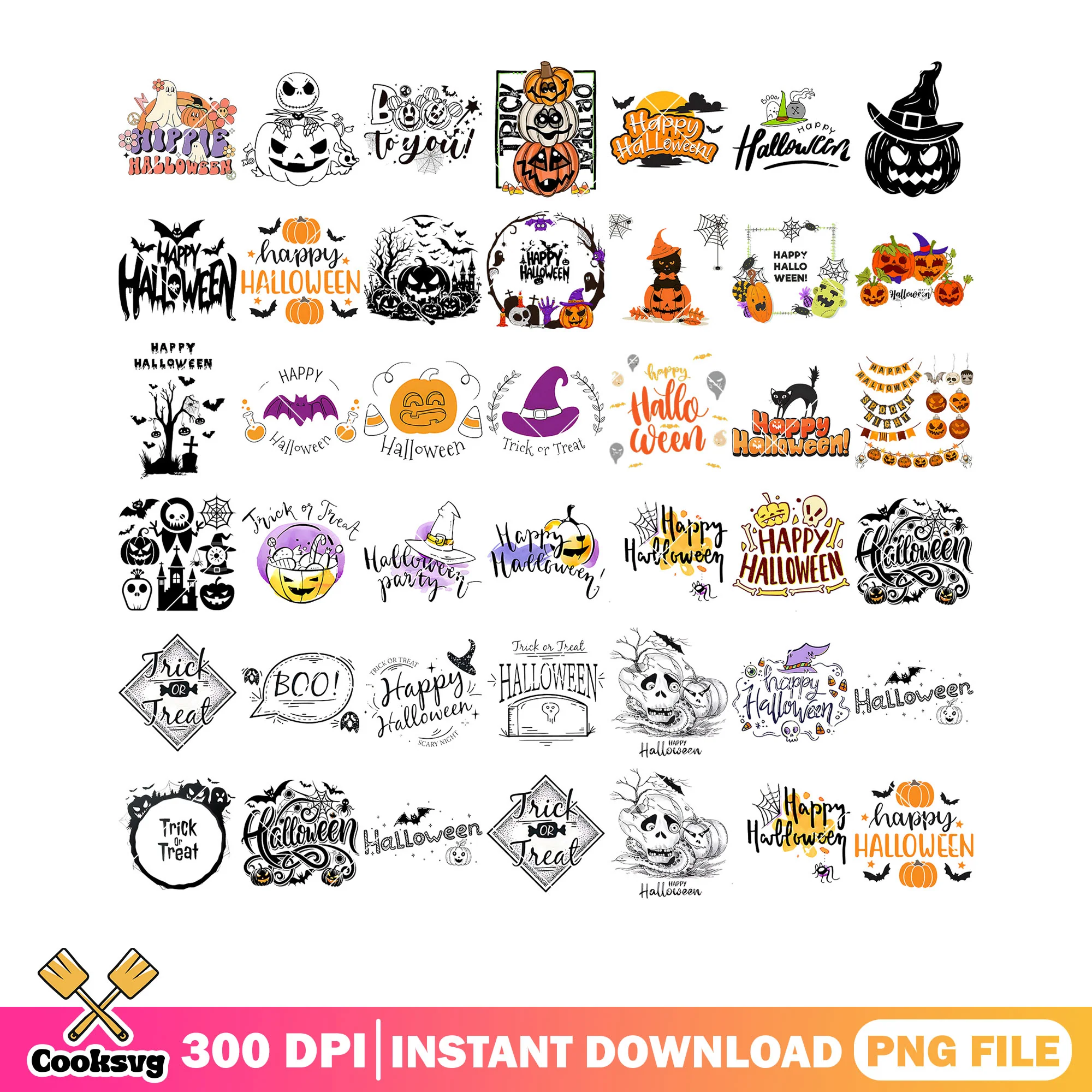 Happy halloween png bundle, wicker pumpkin png, scary bats png