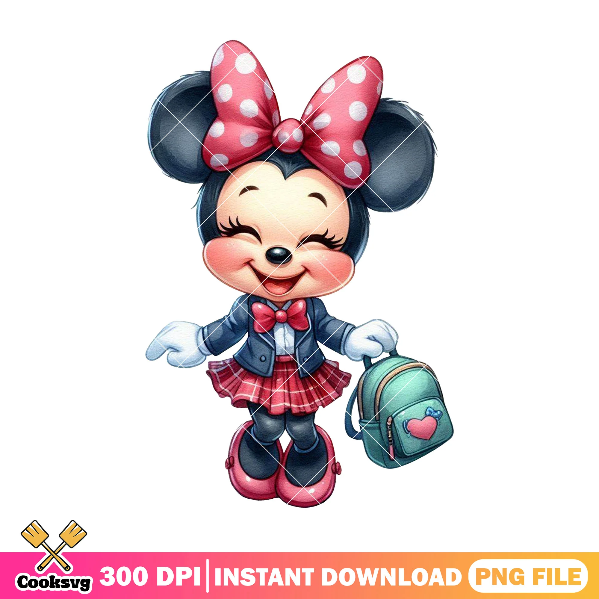 Happy minnie standing png, minnie art png, back to school outfit png