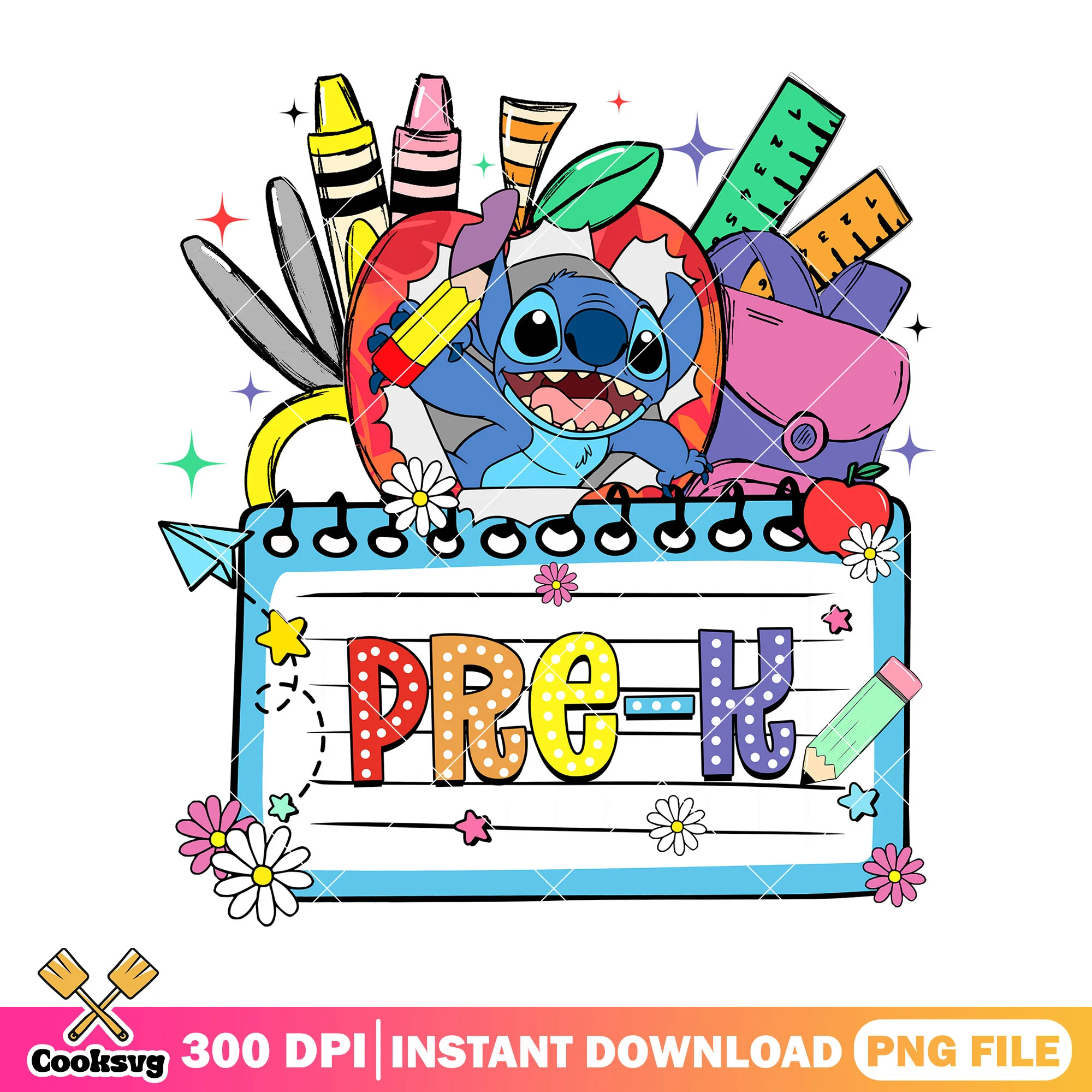 Happy pre-k grade stitch png, chibi stitch png, go back to school png