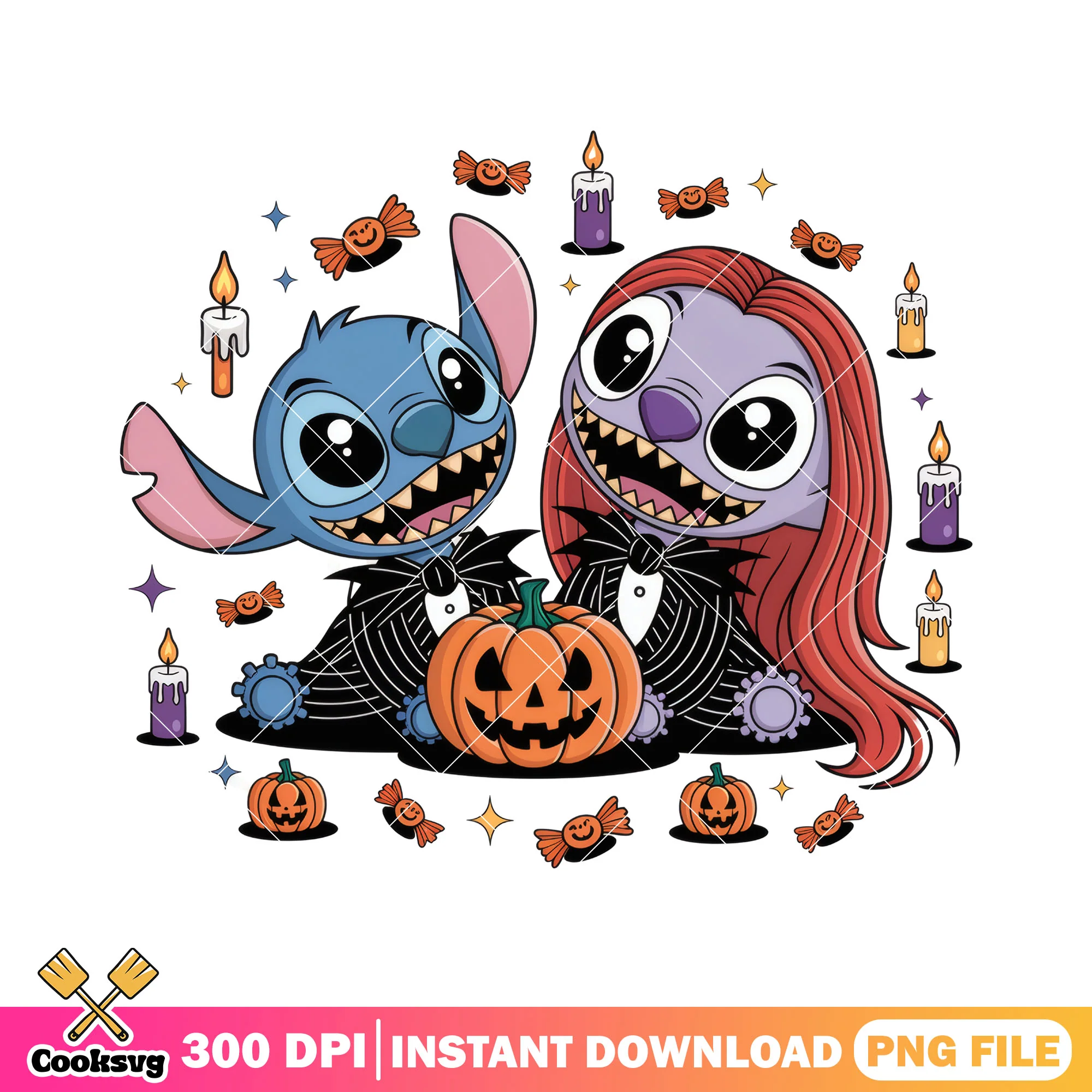 Happy stitch couple png, halloween stitch png, cartoon stitch png