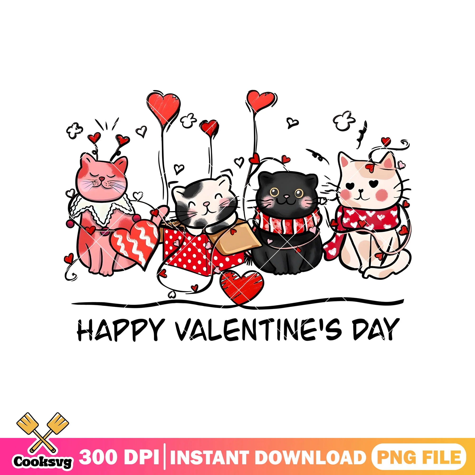 Happy valentines day with cat png, happy valentine day png