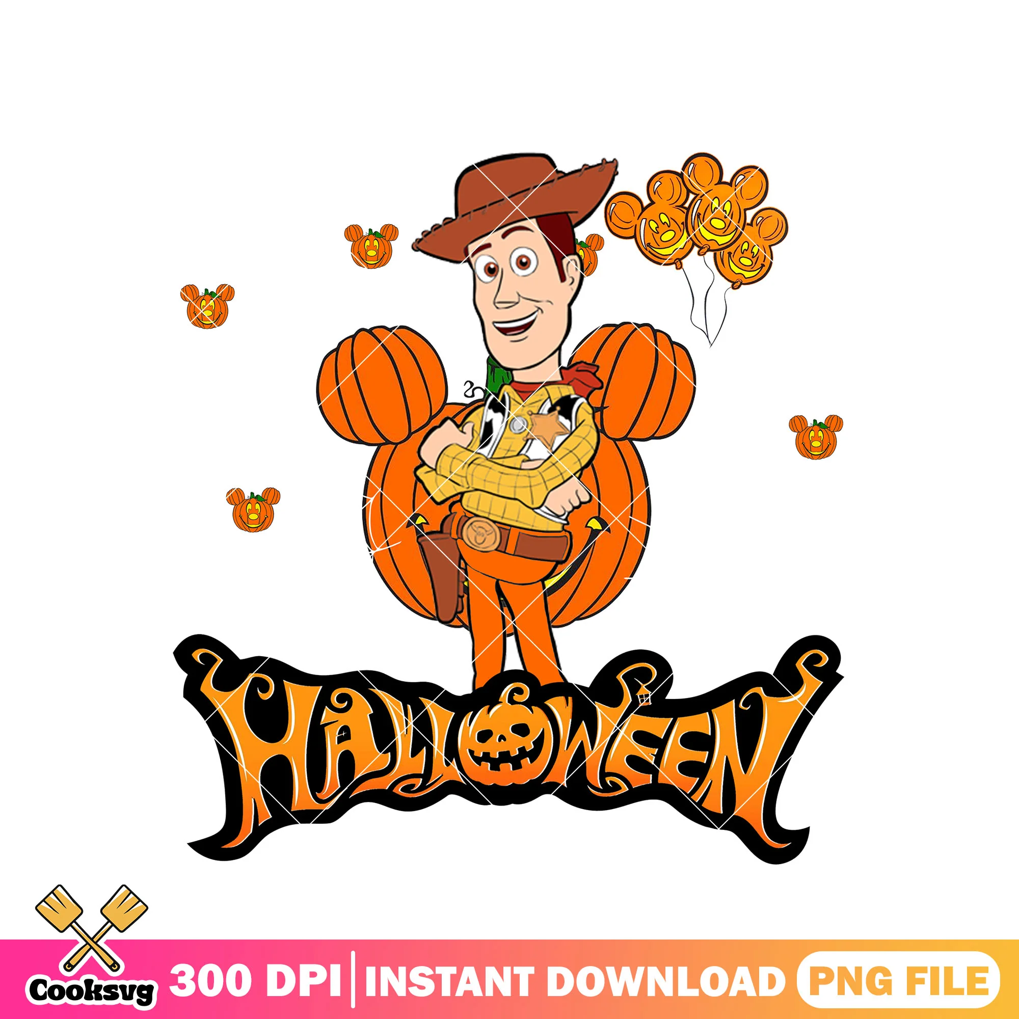 Happy woody design png, halloween colors png, disney woody png