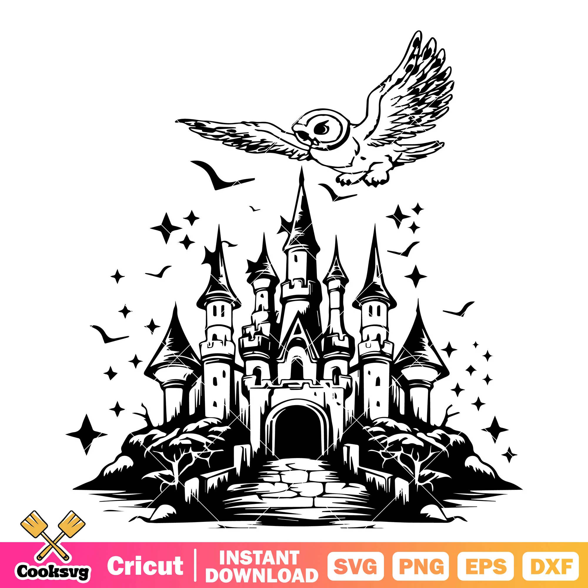 Harry potter castle and owl svg, harry potter castle svg