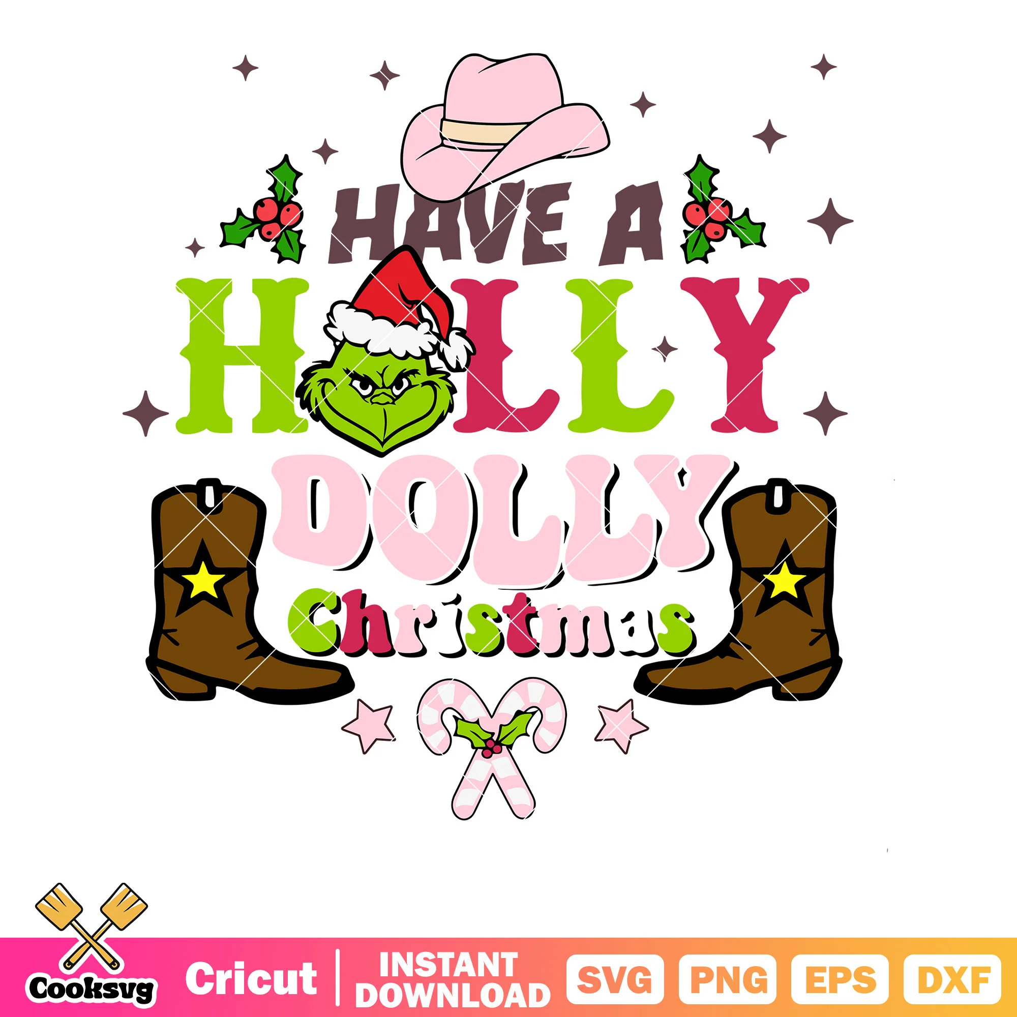 Have a holly dollty christmas svg, candy cane svg, pink cowboy hat svg