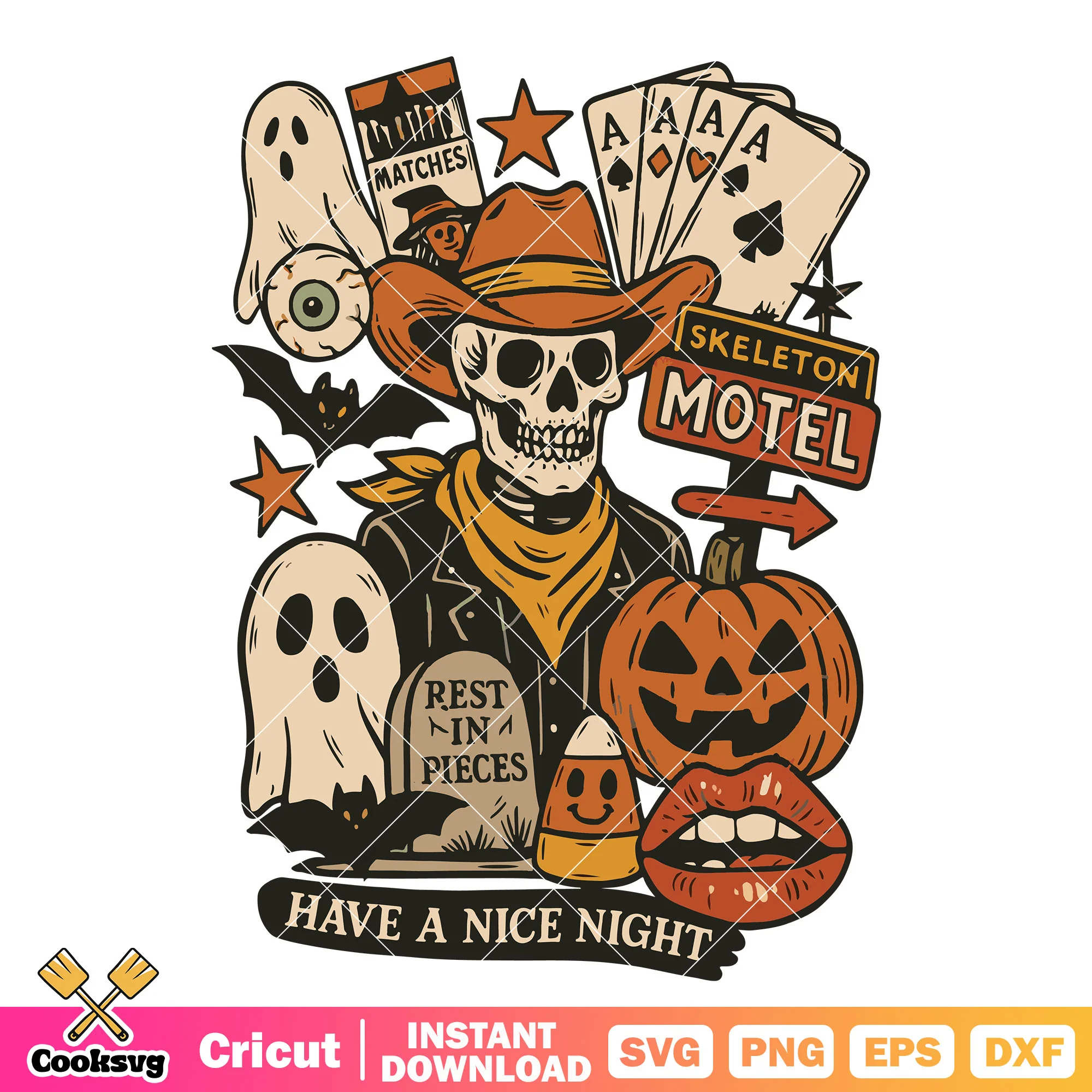 Have a nice night skeleton svg, cowboy halloween svg, spooky season svg